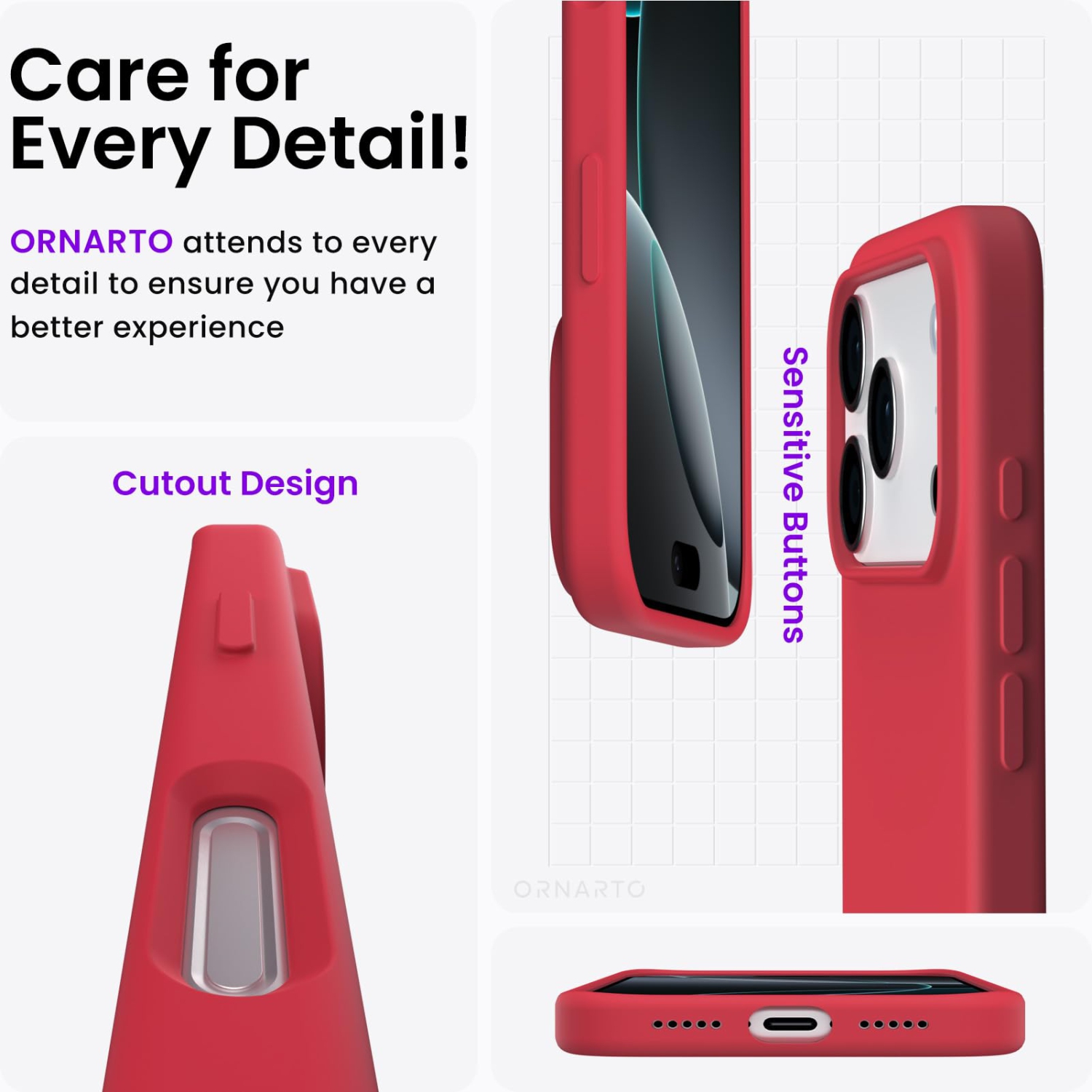 ORNARTO Compatible with iPhone 17 Pro Case 6.3", Slim Liquid Silicone Full Covered Shockproof Protective Phone Cover with Anti-Scratch Microfiber