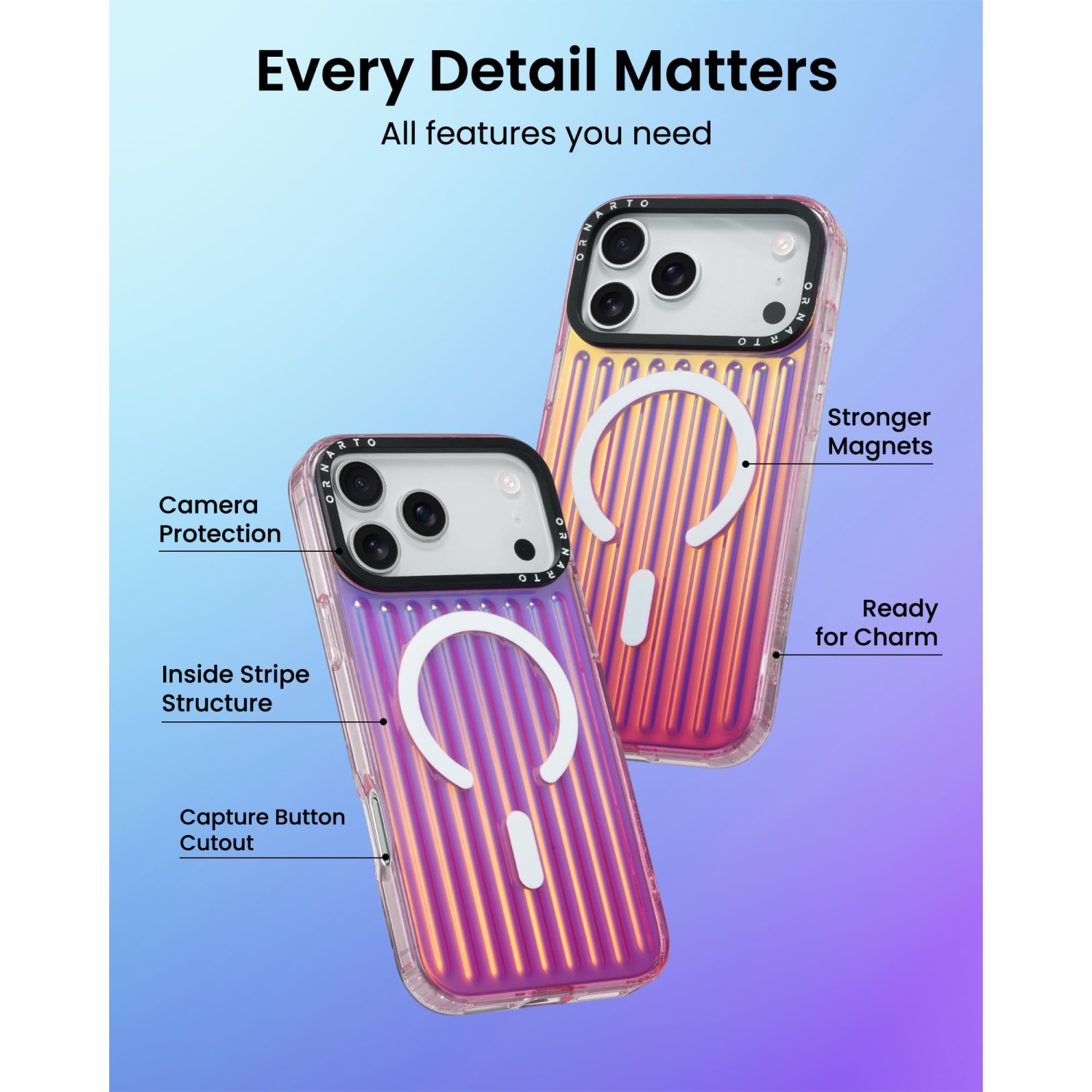 Étui ORNARTO pour iPhone 17 Pro,[Compatible avec MagSafe ], rayures verticales iridescentes, étui protecteur antichoc pour téléphone 6,3&nbsp;po,