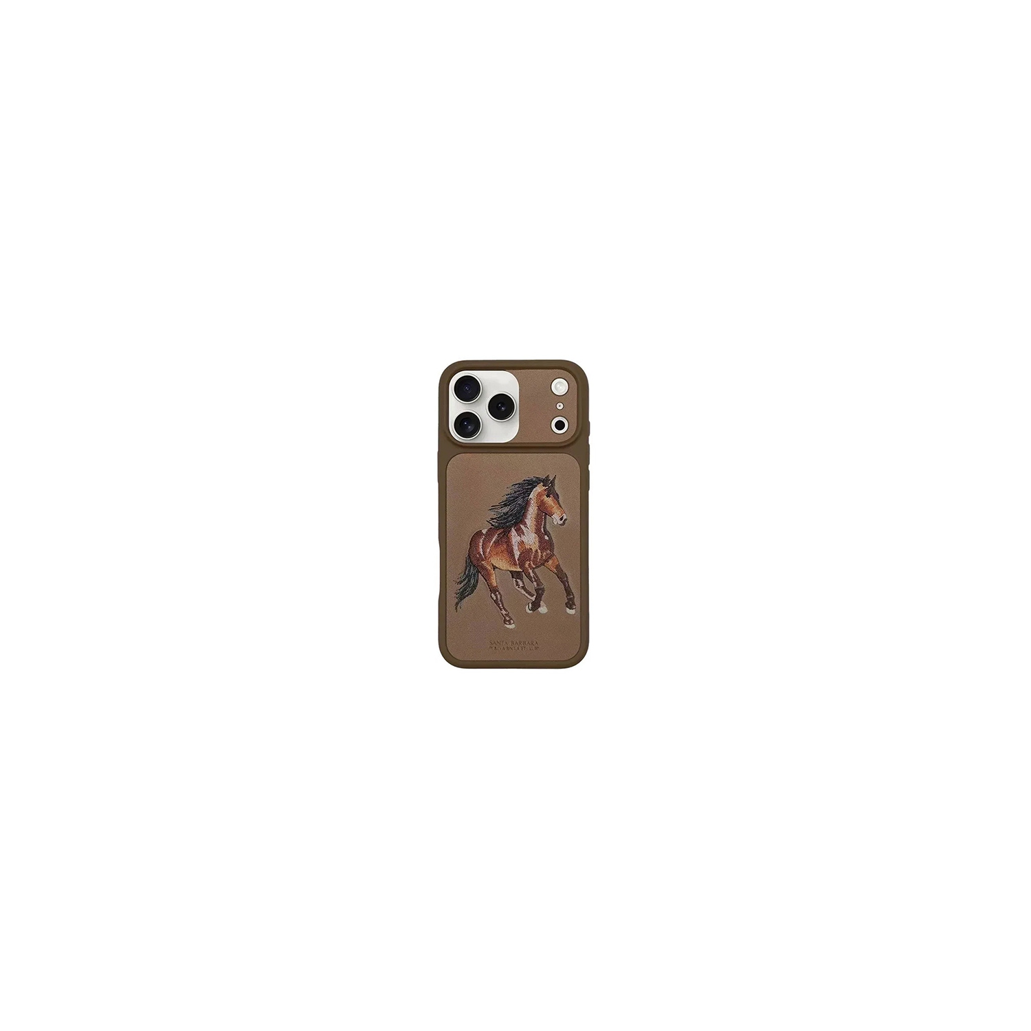 Santa Barbara Boris Series 3D Embroidered Brown Horse Leather Case for iPhone 17 Pro