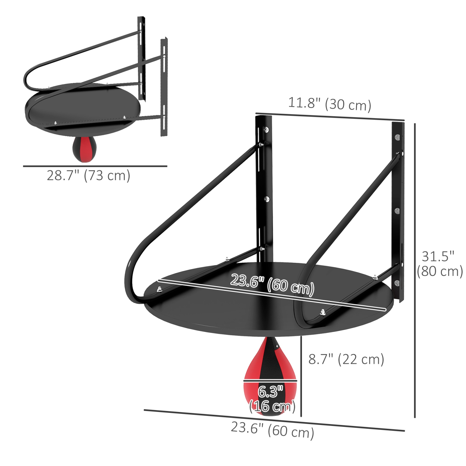 Soozier Adjustable Speed Bag Platform, Wall Mounted Speed Bag for Boxing with 360°Swivel and 6" Speedbag, Punching Training Equipment for Fitness,