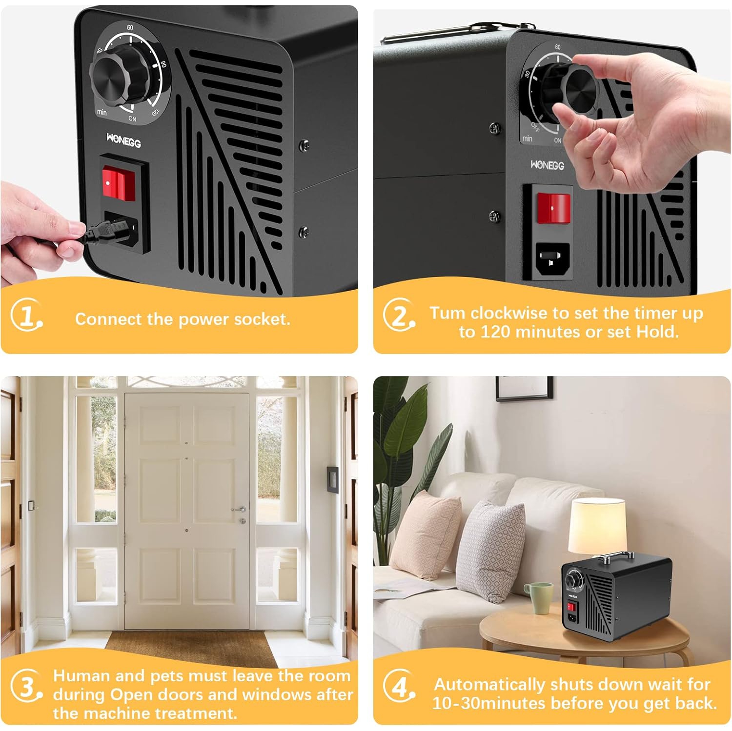 40g/h Multifunctional Ozone Air Disinfector - Removes formaldehyde, odors, and sterilizes, suitable for spaces up to 200m³, suitable for farms,