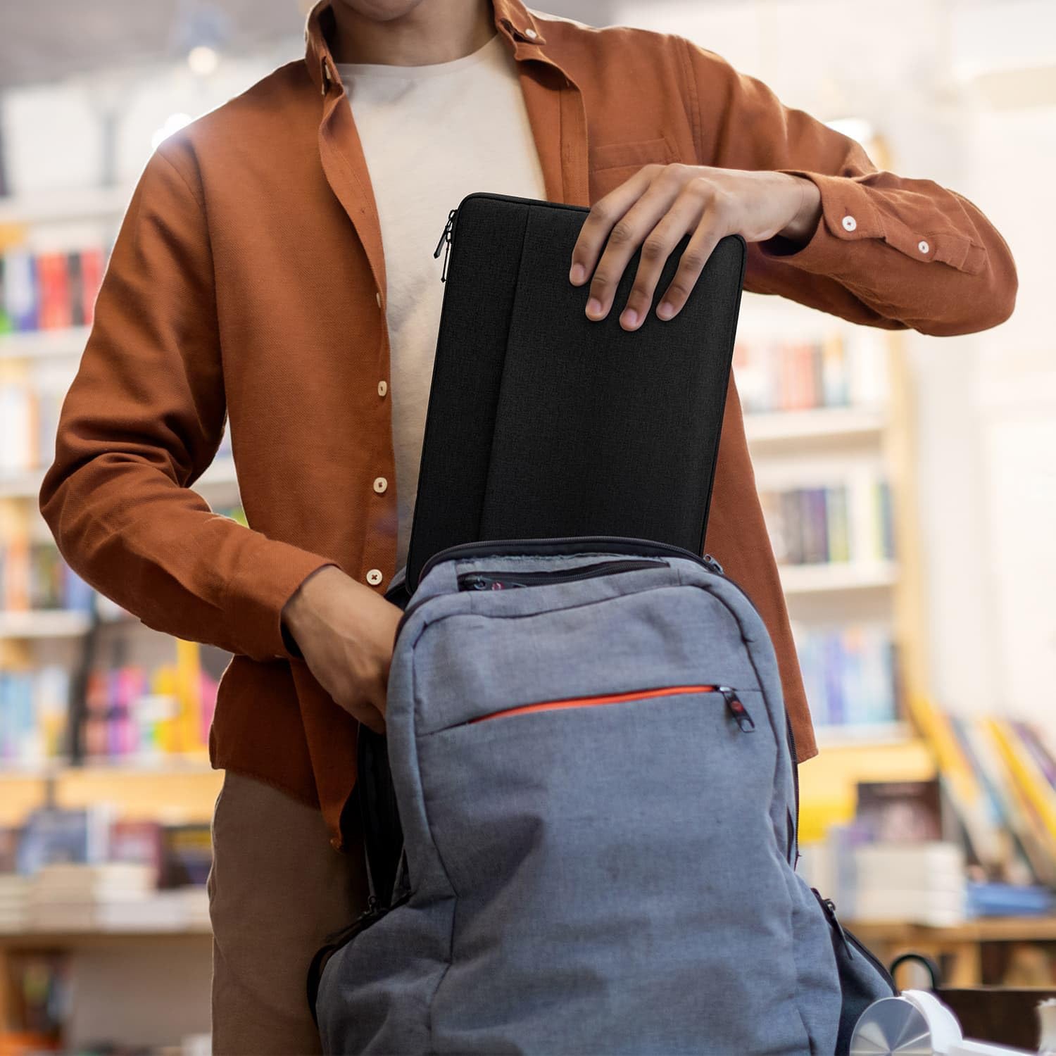 H Laptop Sleeve Case with Accessory Pocket Padded Computer Carrying Pouch 15.6 inches Compatible with MacBook Air/Pro Protective Laptop Cover for