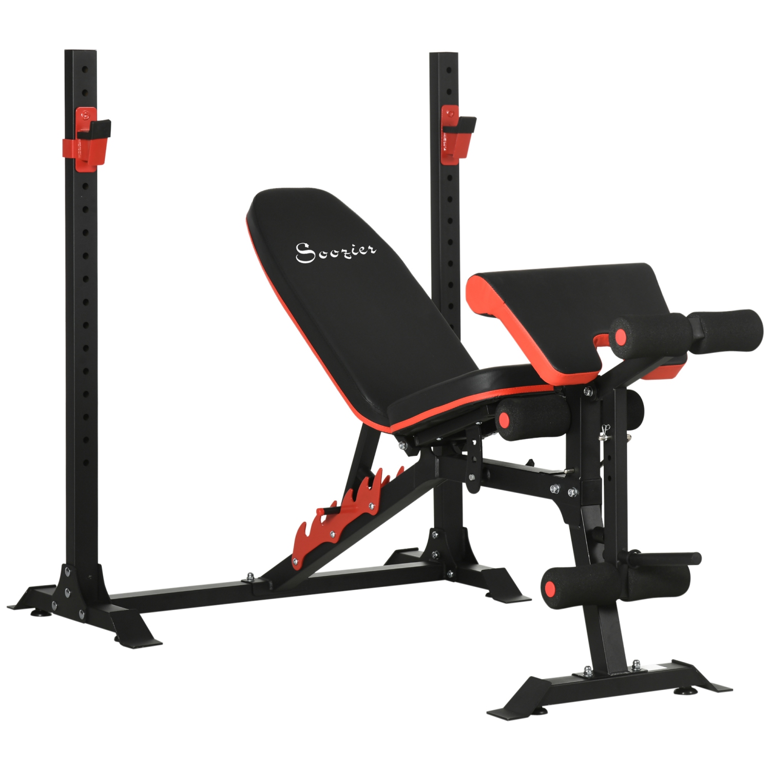 Soozier Fully Adjustable Weight Bench with Squat Rack, Preacher Curl Pad & Leg Developer, Multi-Function Home Gym Bench with Incline Bench Press Rack