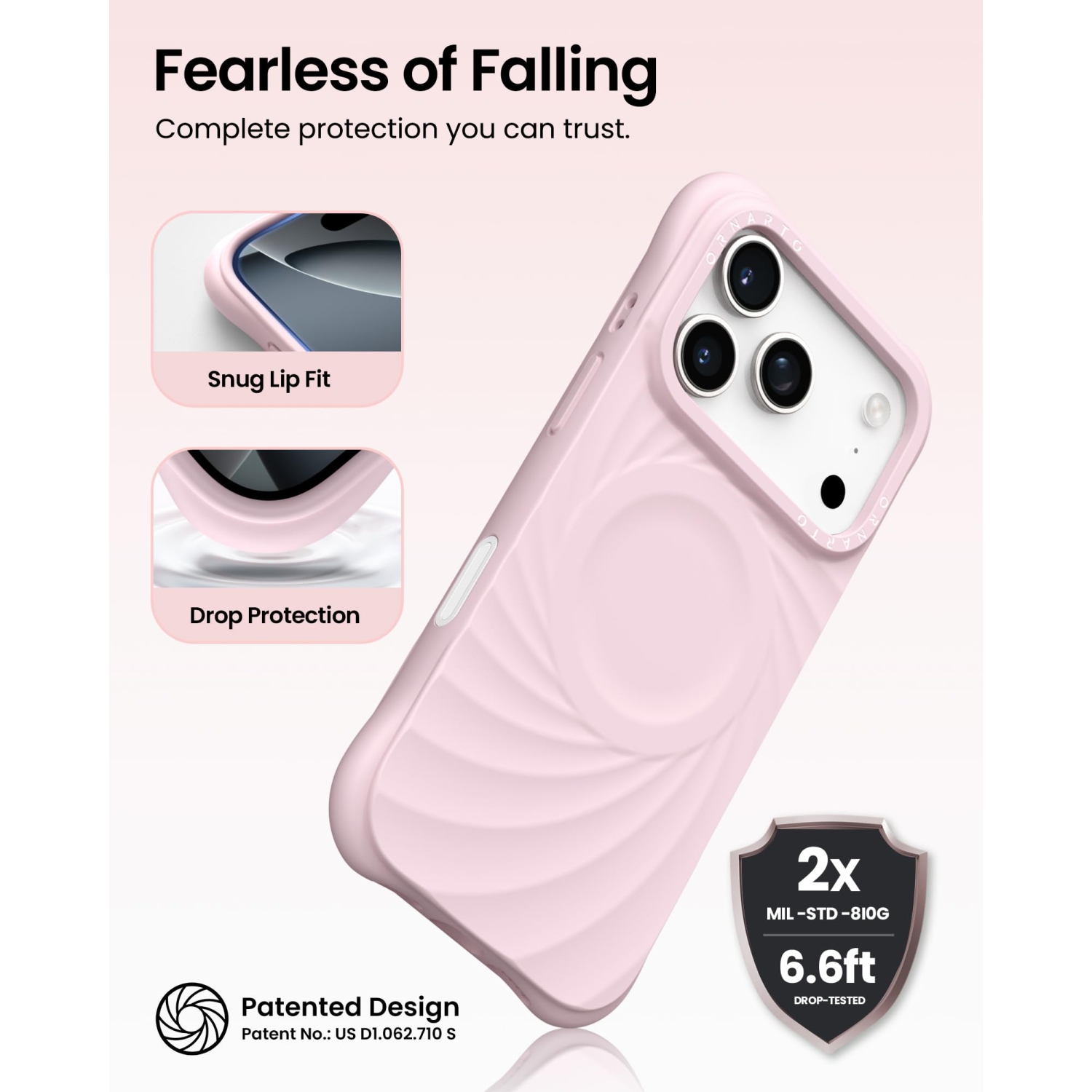 ORNARTO Vortuxe for iPhone 17 Pro Case, [Compatible with MagSafe], Shockproof Liquid Silicone Phone Case Cover for iPhone 17 Pro 6.3inch-Chalk Pink