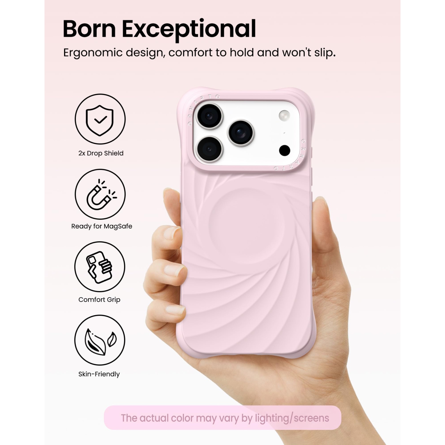 ORNARTO Vortuxe for iPhone 17 Pro Case, [Compatible with MagSafe], Shockproof Liquid Silicone Phone Case Cover for iPhone 17 Pro 6.3inch-Chalk Pink