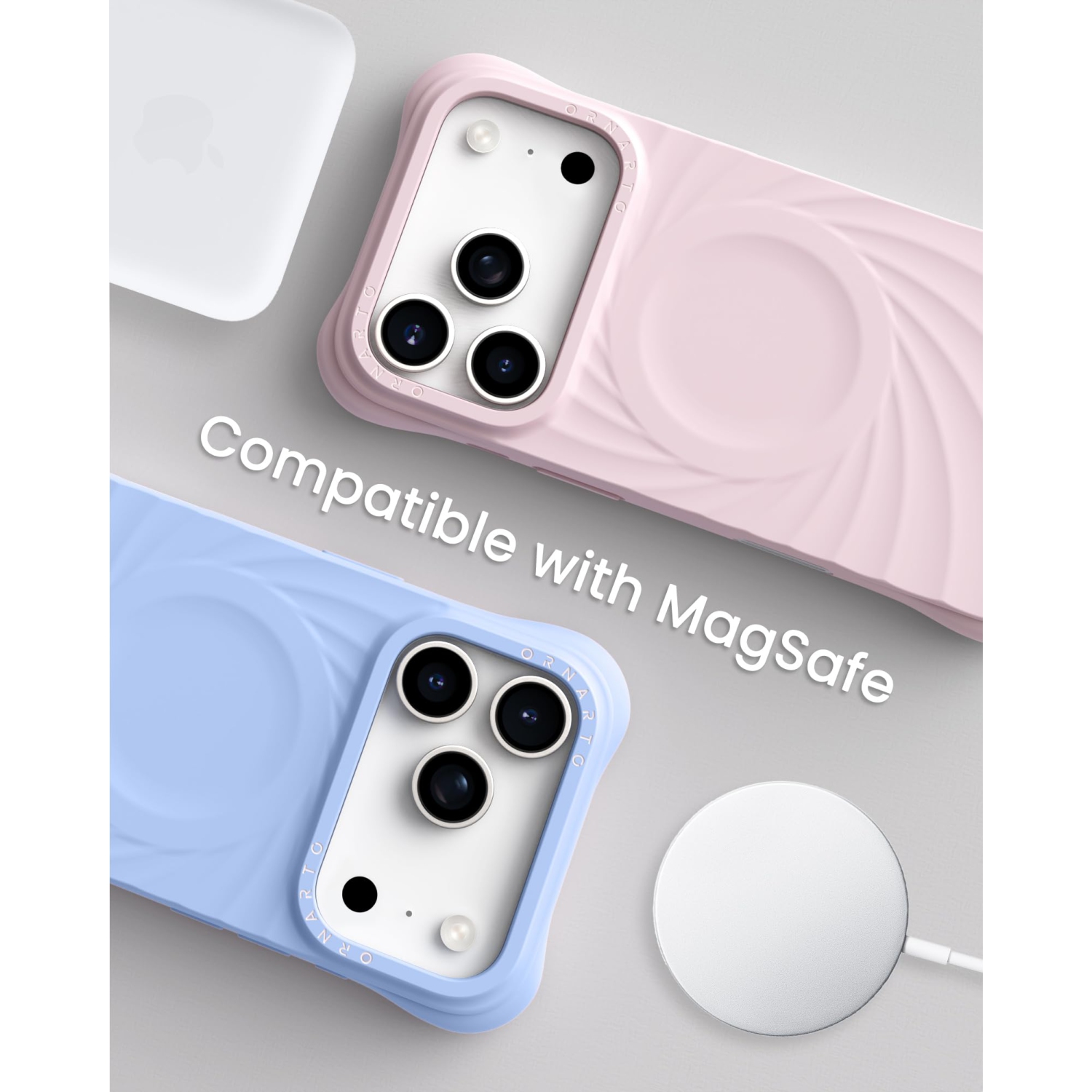 ORNARTO Vortuxe for iPhone 17 Pro Case, [Compatible with MagSafe], Shockproof Liquid Silicone Phone Case Cover for iPhone 17 Pro 6.3inch-Chalk Pink