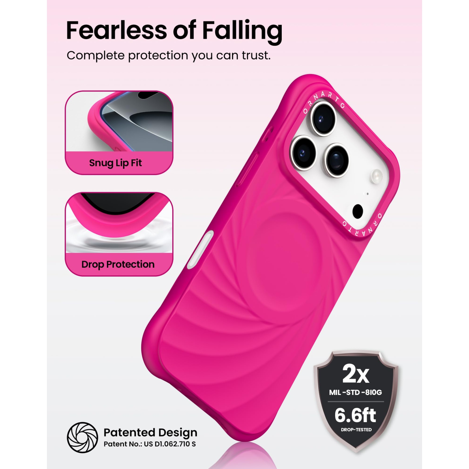 ORNARTO Vortuxe for iPhone 17 Pro Case, [Compatible with MagSafe], Shockproof Liquid Silicone Phone Case Cover for iPhone 17 Pro 6.3inch-Hot Pink