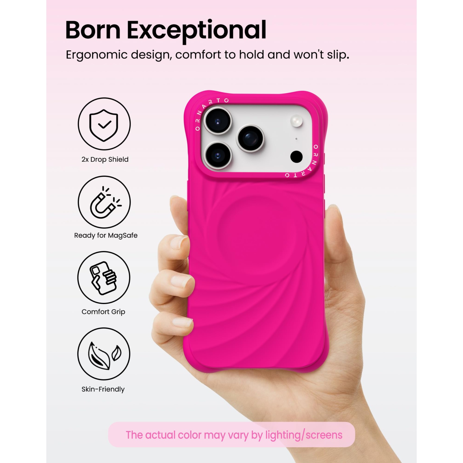 ORNARTO Vortuxe for iPhone 17 Pro Case, [Compatible with MagSafe], Shockproof Liquid Silicone Phone Case Cover for iPhone 17 Pro 6.3inch-Hot Pink