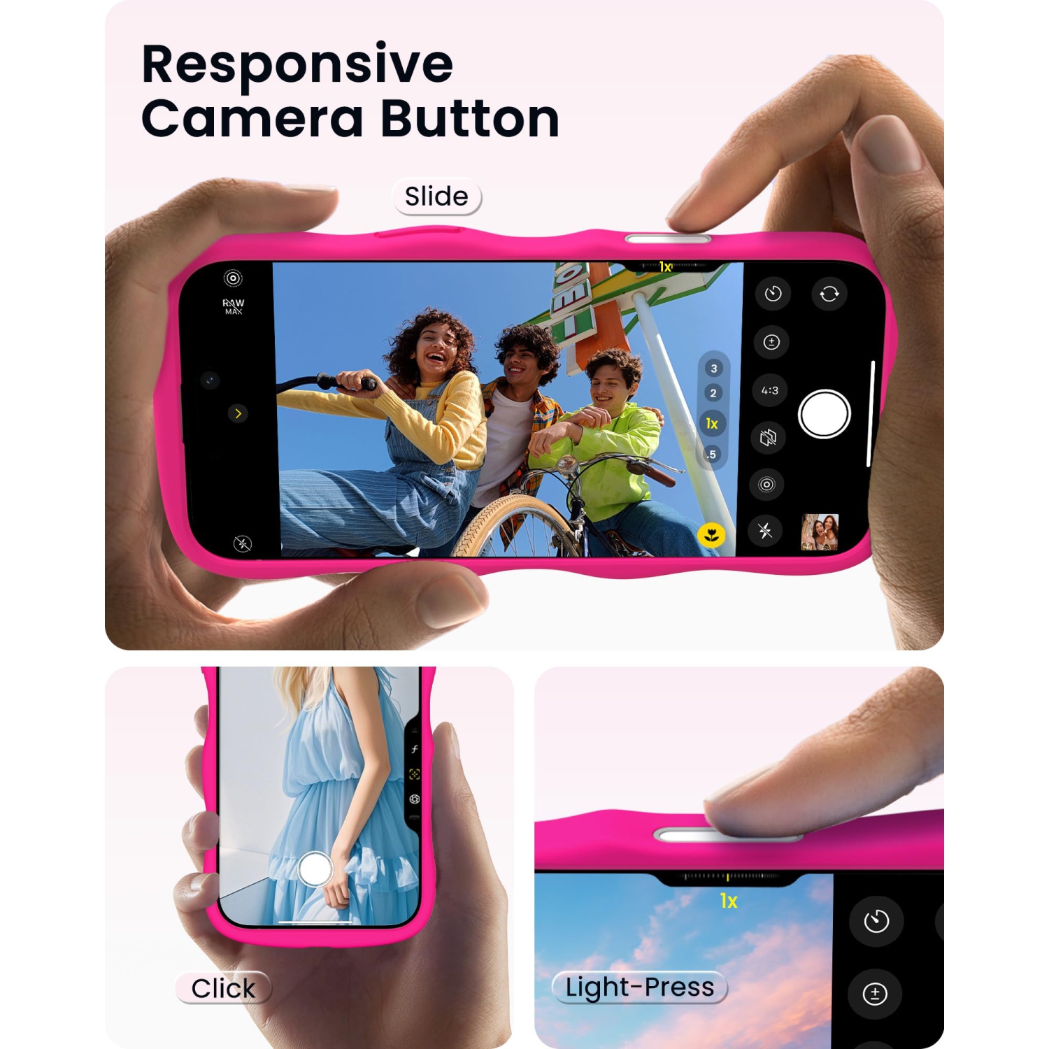 Étui ORNARTO pour iPhone 16 Pro – Curly Wave Edge | Compatible avec MagSafe | Étui souple en silicone liquide antichoc pour iPhone 16 Pro-Rose vif