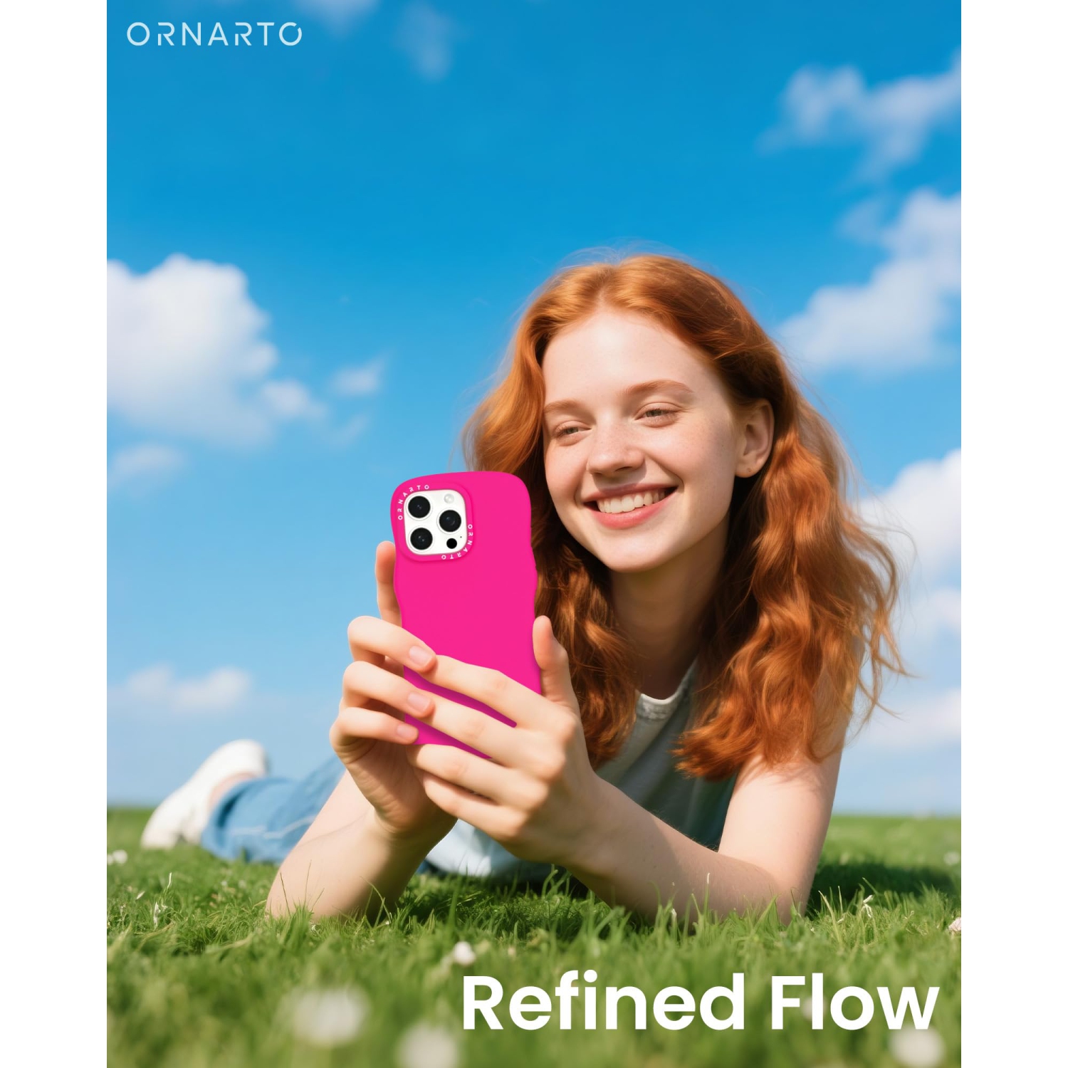 Étui ORNARTO pour iPhone 16 Pro – Curly Wave Edge | Compatible avec MagSafe | Étui souple en silicone liquide antichoc pour iPhone 16 Pro-Rose vif