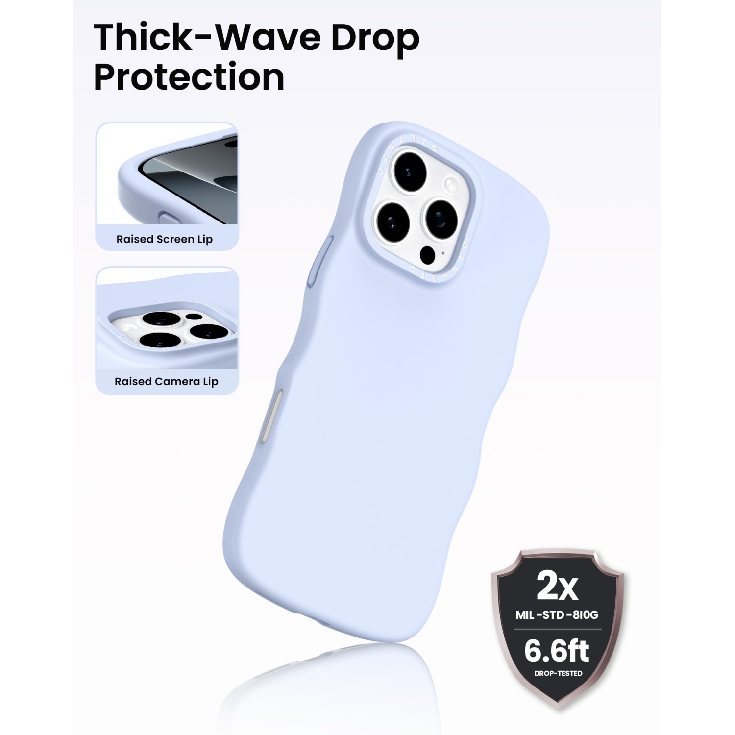 Étui ORNARTO pour iPhone 16 Pro – Curly Wave Edge | Compatible avec MagSafe | Étui souple en silicone liquide antichoc pour iPhone 16 Pro-Baby Blue