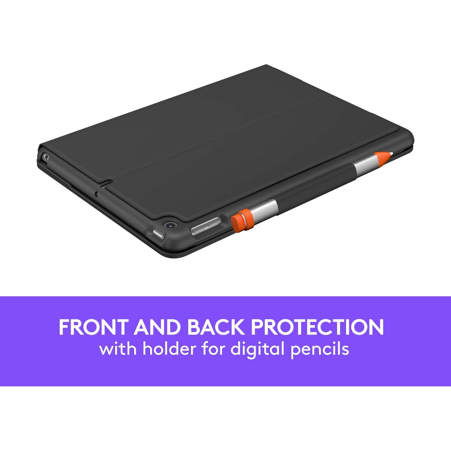 Refurbished - Logitech Slim Folio Keyboard Case for iPad 7th, 8th, 9th Gen, Water Resistant, Bump Resistant, Scratch Resistant, Laptop-Like Typing -