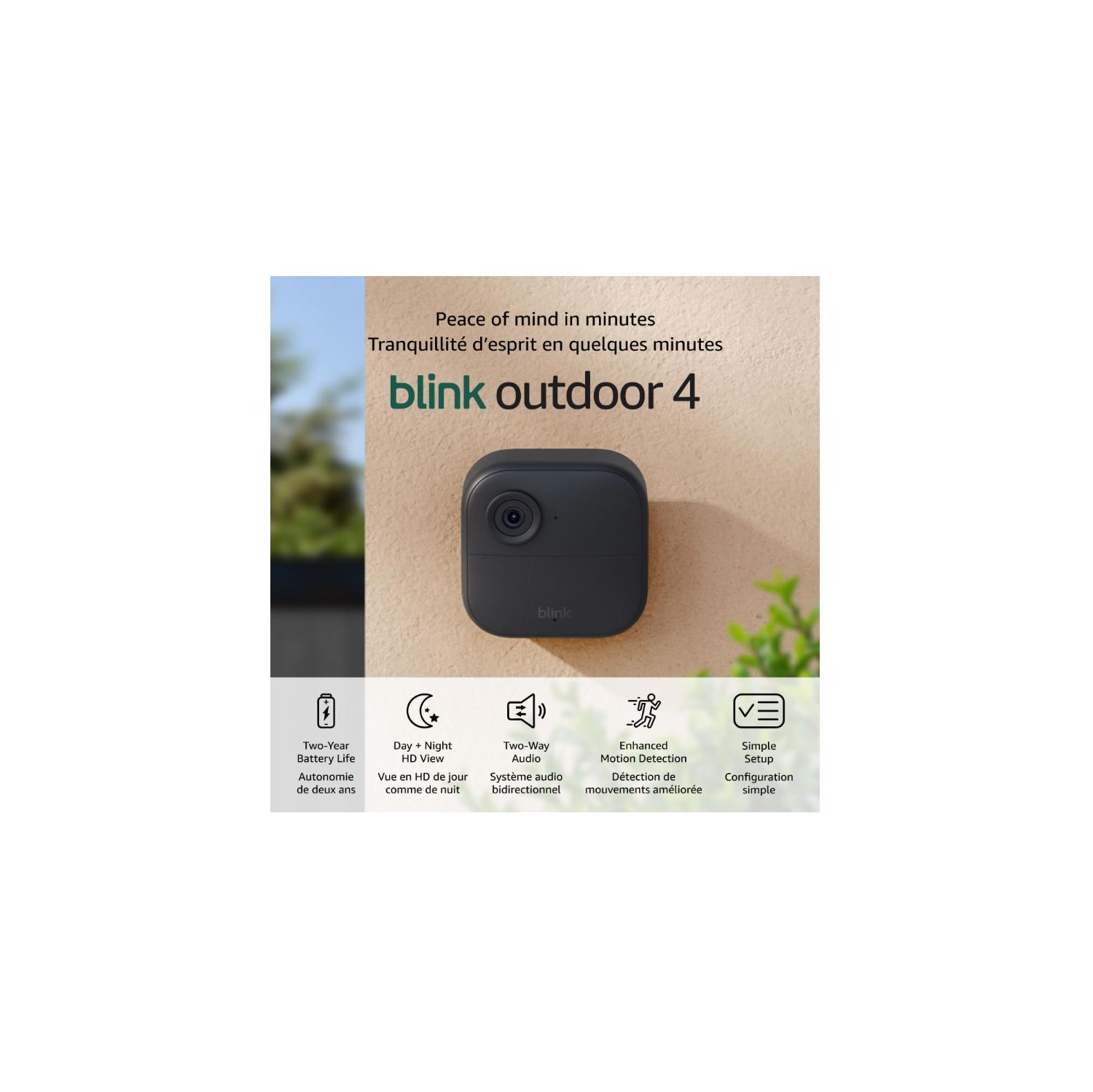 Blink Outdoor 4 – Wireless smart security camera, two-year battery life, 1080p HD day and infrared night live view, two-way talk. Sync Module Core