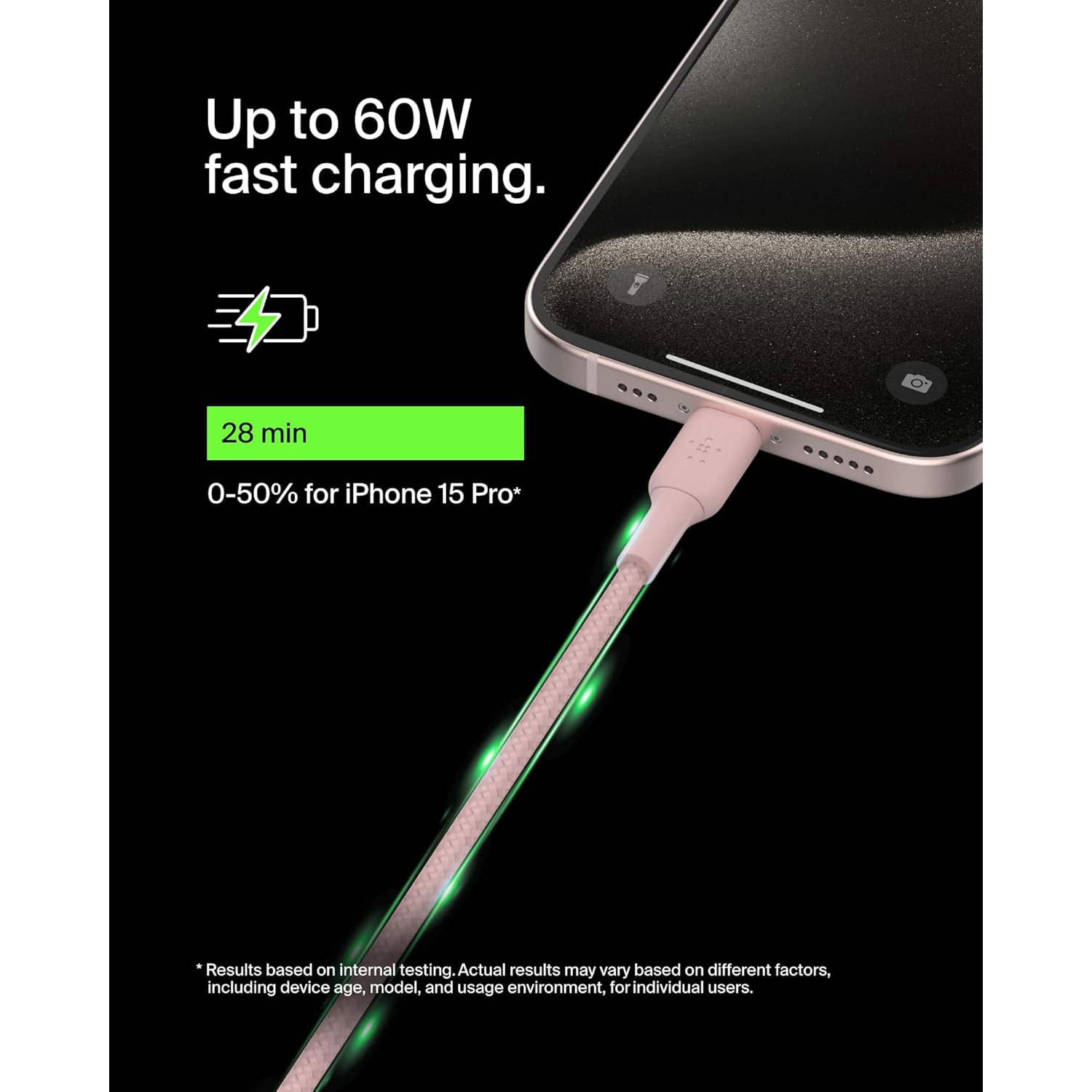 Belkin BoostCharge 2M/6.6ft Braided USB-C to USB-C Cable - Pink, Fast Charging & Data Transfer for iPhone 16 Series, Galaxy S24, S23, Pixel 8, 7,