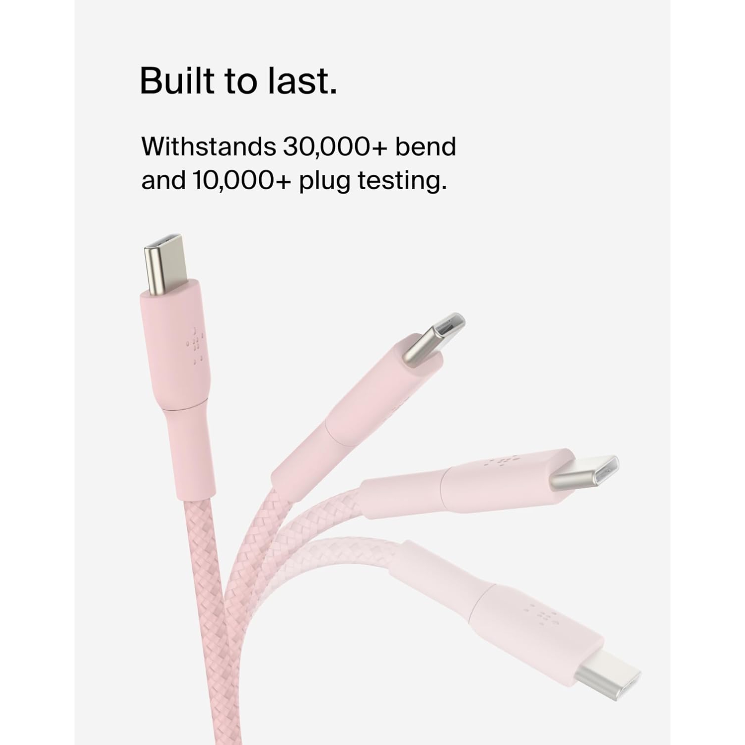 Belkin BoostCharge 2M/6.6ft Braided USB-C to USB-C Cable - Pink, Fast Charging & Data Transfer for iPhone 16 Series, Galaxy S24, S23, Pixel 8, 7,