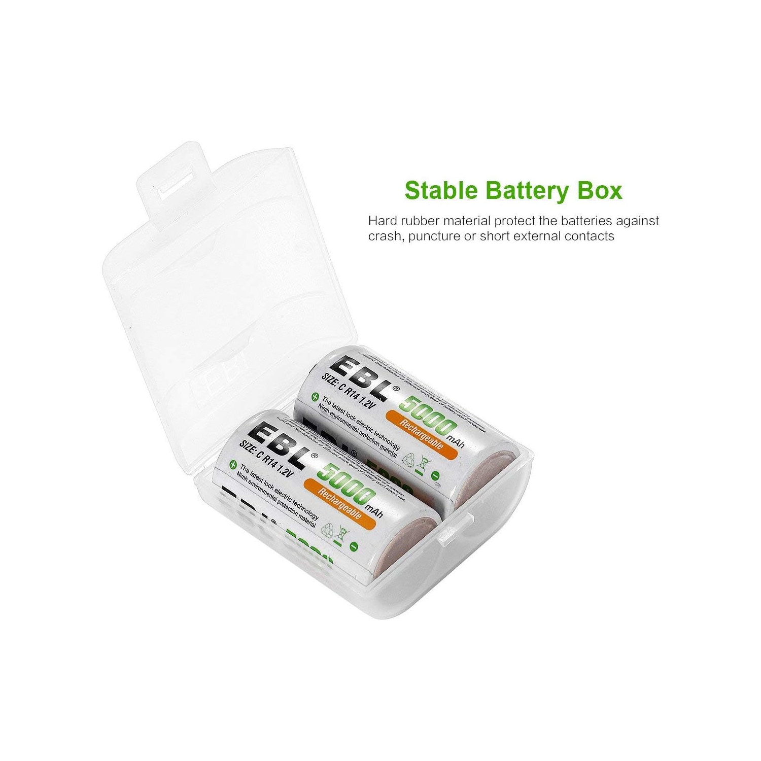 6 piles rechargeables rechargeables à cellules C d'EBL 1,2&nbsp;V; Piles Ni-MH C de 5000&nbsp;mAh; 1500 cycles