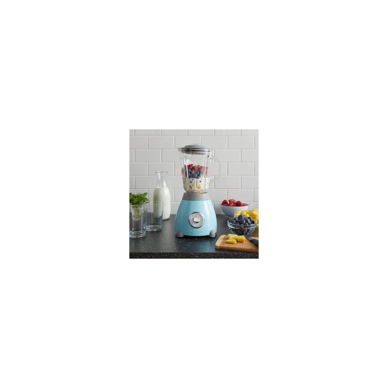 WEST BEND Blender Retro-Styled 3 Speeds with 48 oz Glass Blending Jar and Stainless Steel Blade, 500-Watts, Blue