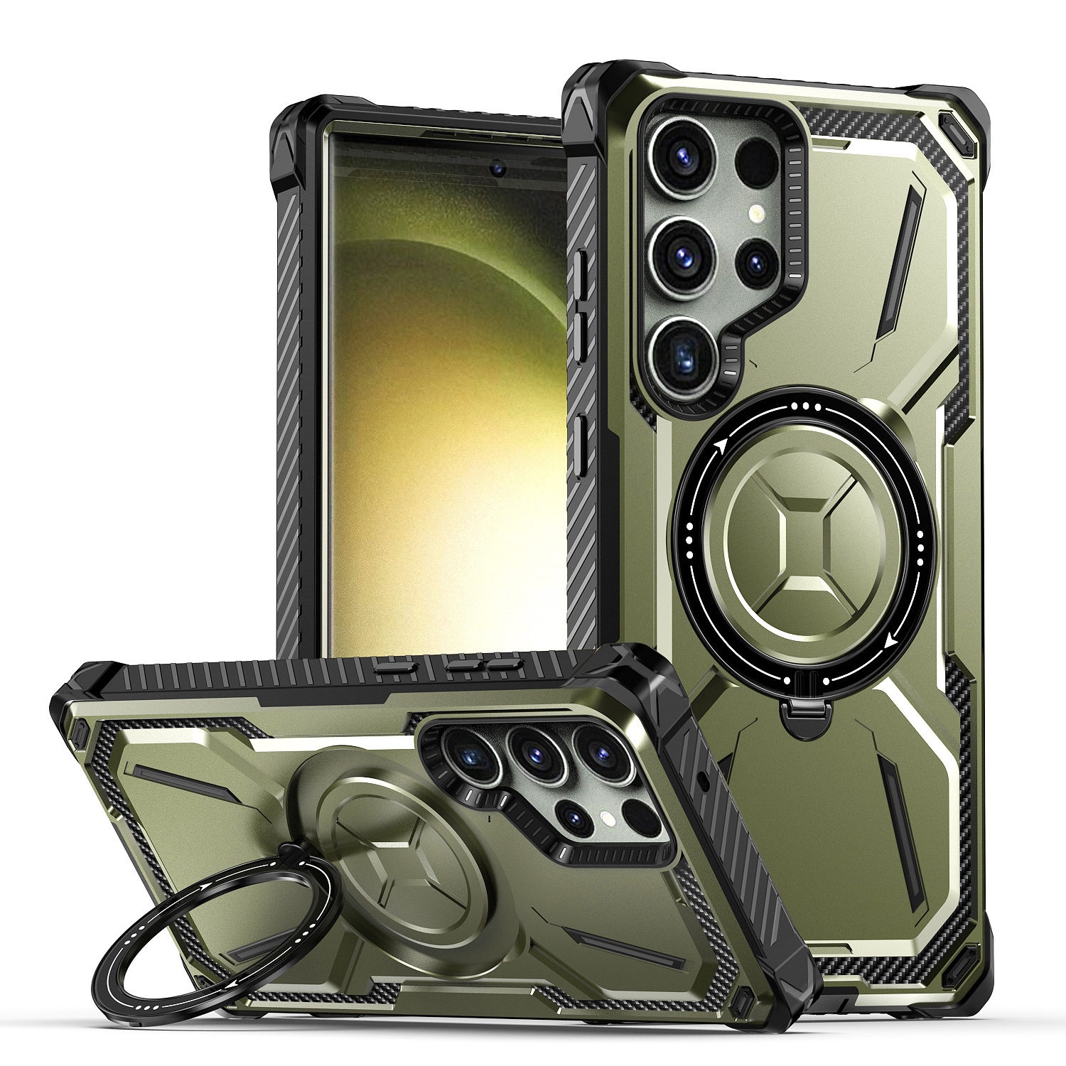 For Samsung S24 Ultra Metal Armor Shockproof MagSafe Wireless Charging Case - Army Green