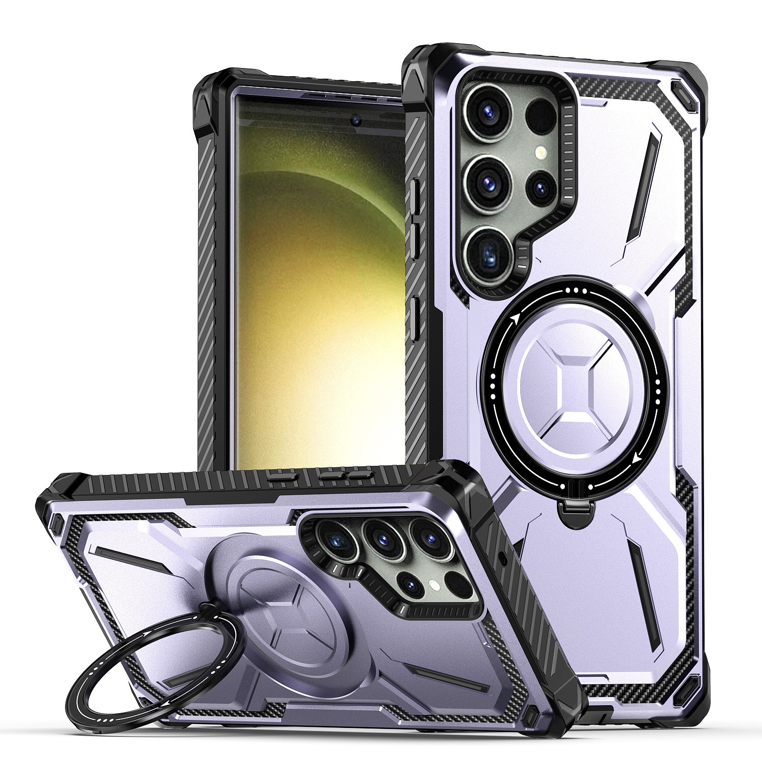 For Samsung S24 Ultra Metal Armor Shockproof MagSafe Wireless Charging Case - Light Purple
