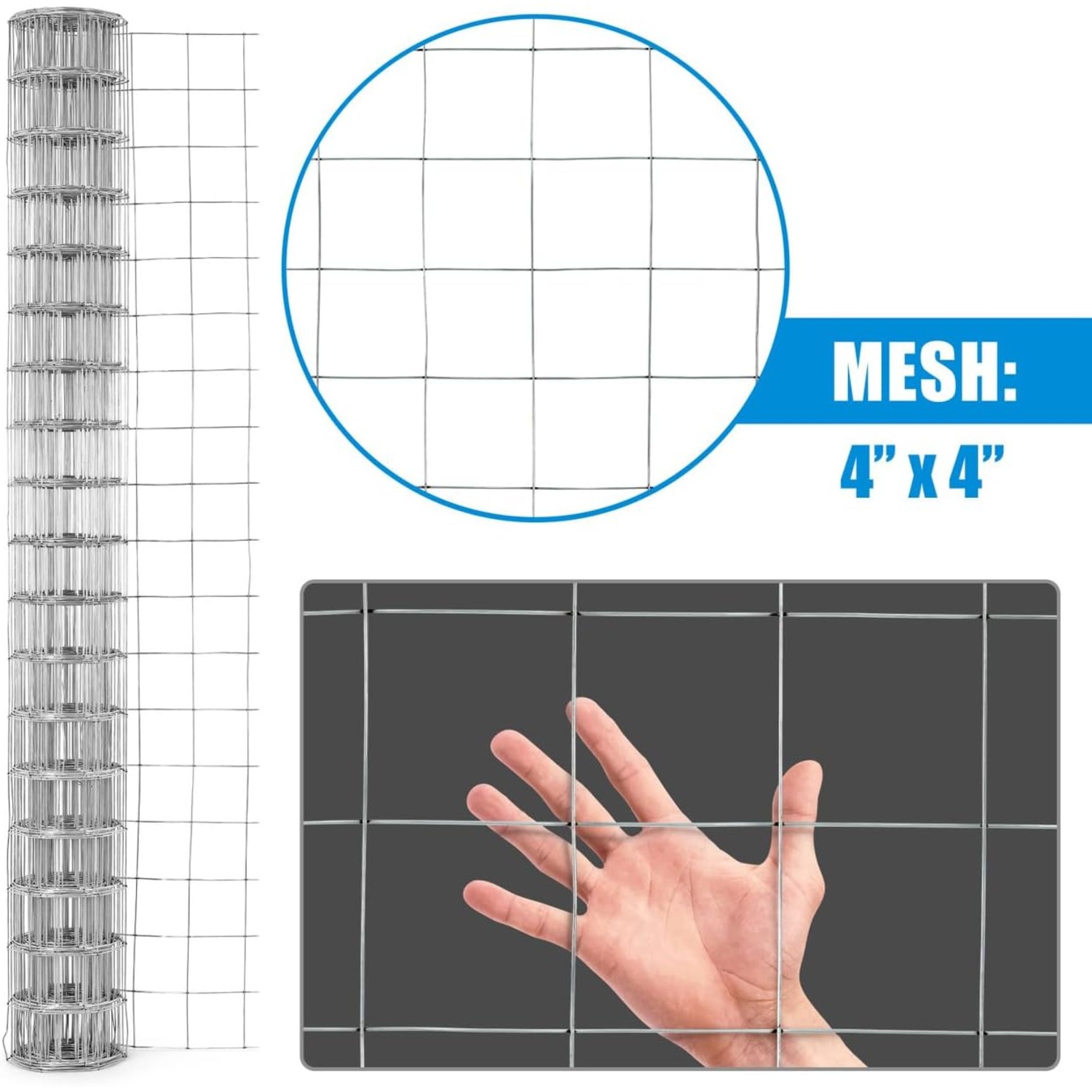 Fencer Wire Welded Wire Fence 12.5 Gauge, Galvanized Welded Fence Wire Roll, Mesh Size 4-Inch x 4-Inch,