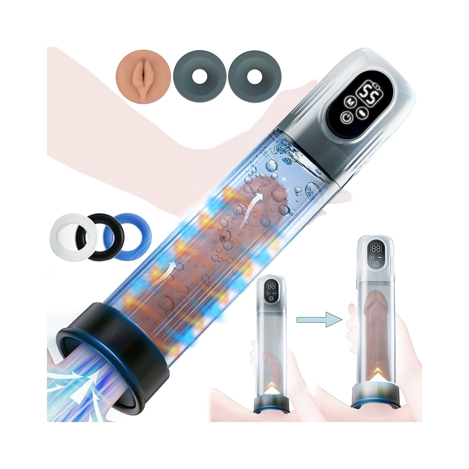 Penis Pump Electric - With Cock Ring - 5 Suction Modes - 6 Training Modes - Penis Extender - Rechargeable - Waterproof