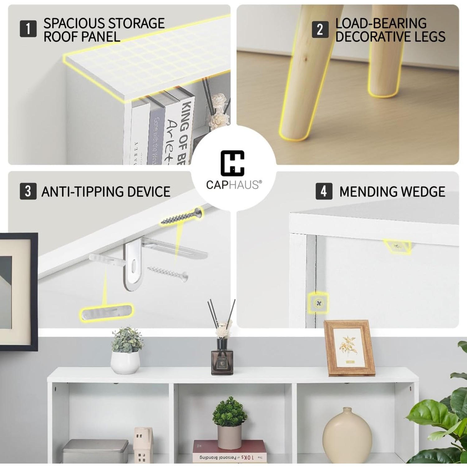 Étagère mi-siècle 3 tablettes CAPHAUS 10 Cube, cube rangement rangement rangement 48&nbsp;po larg. Avec pieds, bibliothèque ouverte, étagère moderne