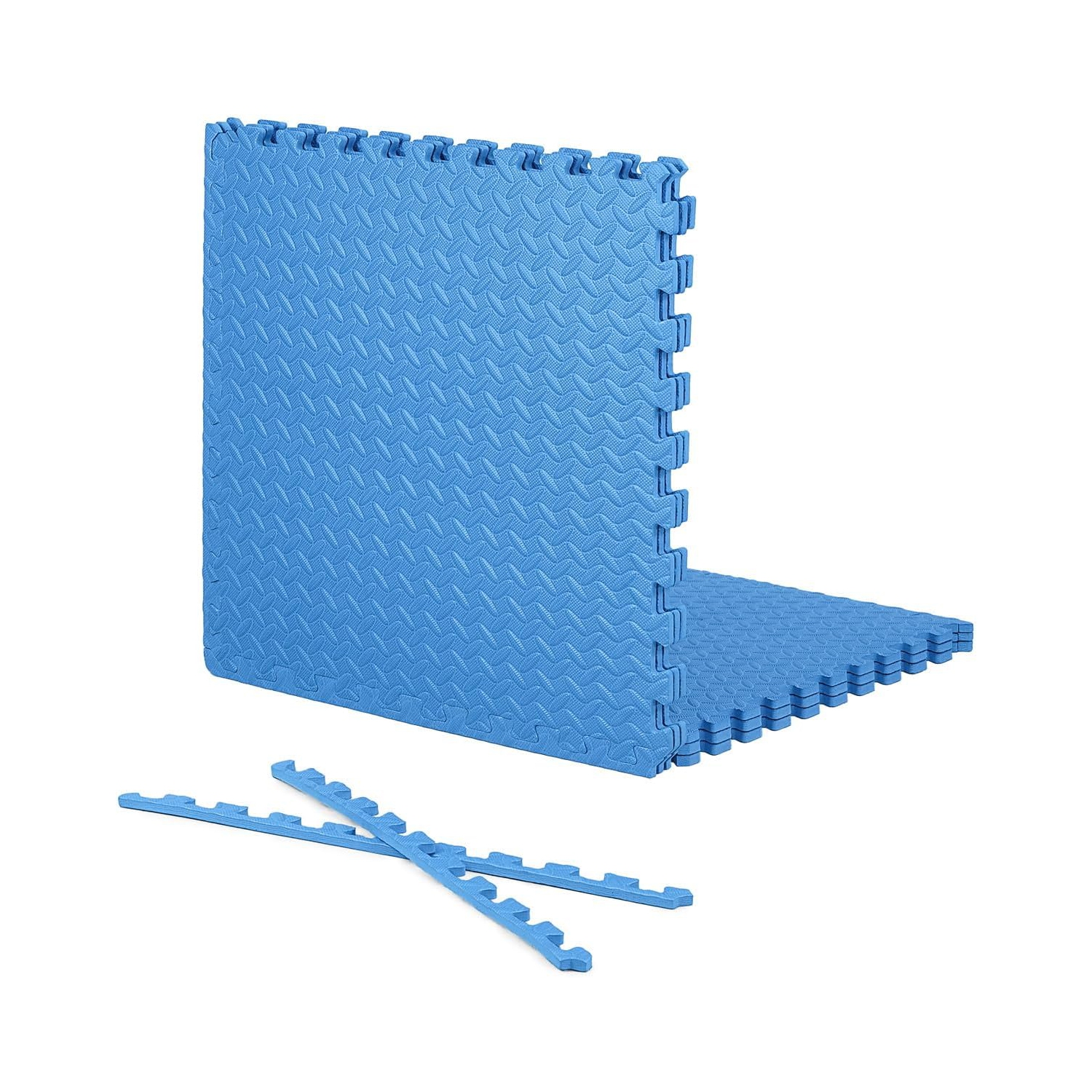 CAPHAUS Interlocking Exercise Foam Mats, Diamond, Tatami, T Pattern 1/2-Inch Thickness Gym Flooring Tiles, Blue