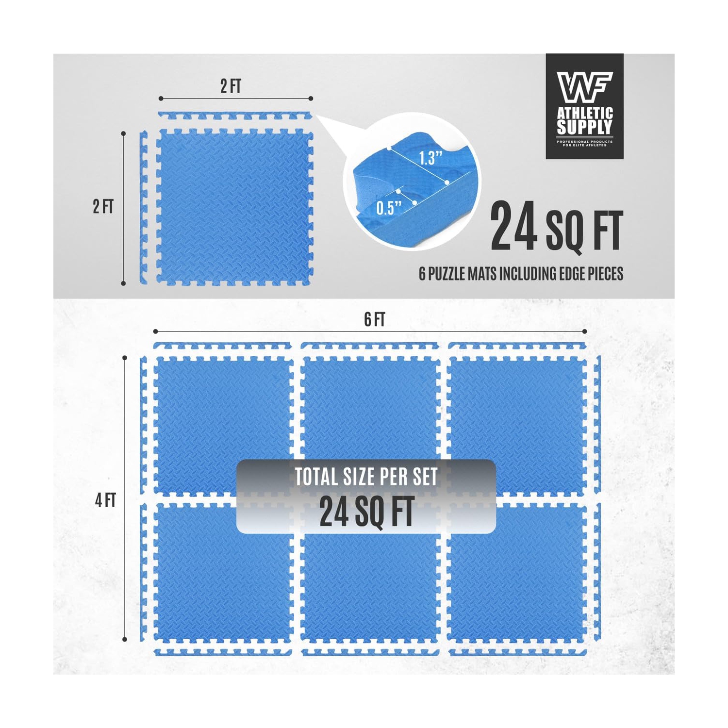 CAPHAUS Interlocking Exercise Foam Mats, Diamond, Tatami, T Pattern 1/2-Inch Thickness Gym Flooring Tiles, Blue