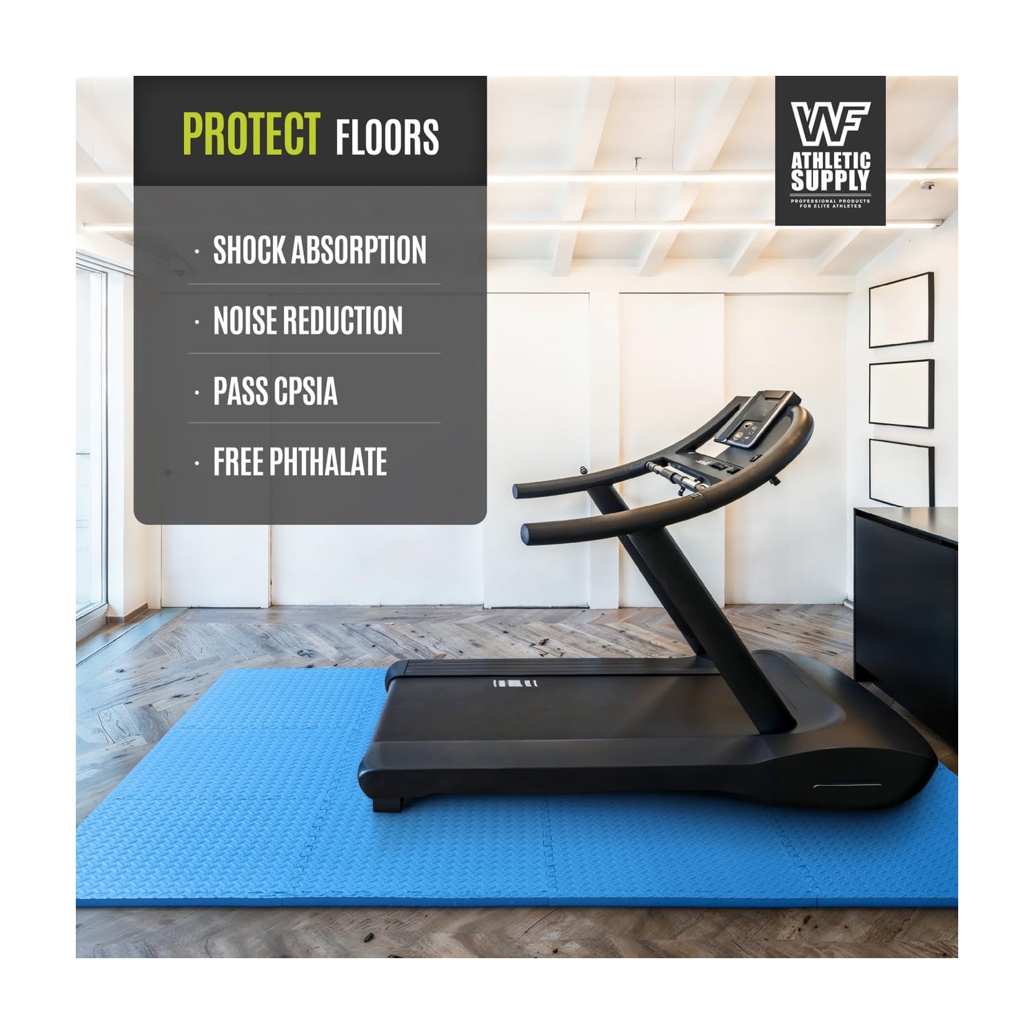 CAPHAUS Interlocking Exercise Foam Mats, Diamond, Tatami, T Pattern 1/2-Inch Thickness Gym Flooring Tiles, Blue