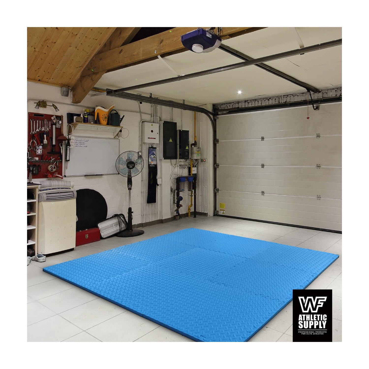 CAPHAUS Interlocking Exercise Foam Mats, Diamond, Tatami, T Pattern 1/2-Inch Thickness Gym Flooring Tiles, Blue