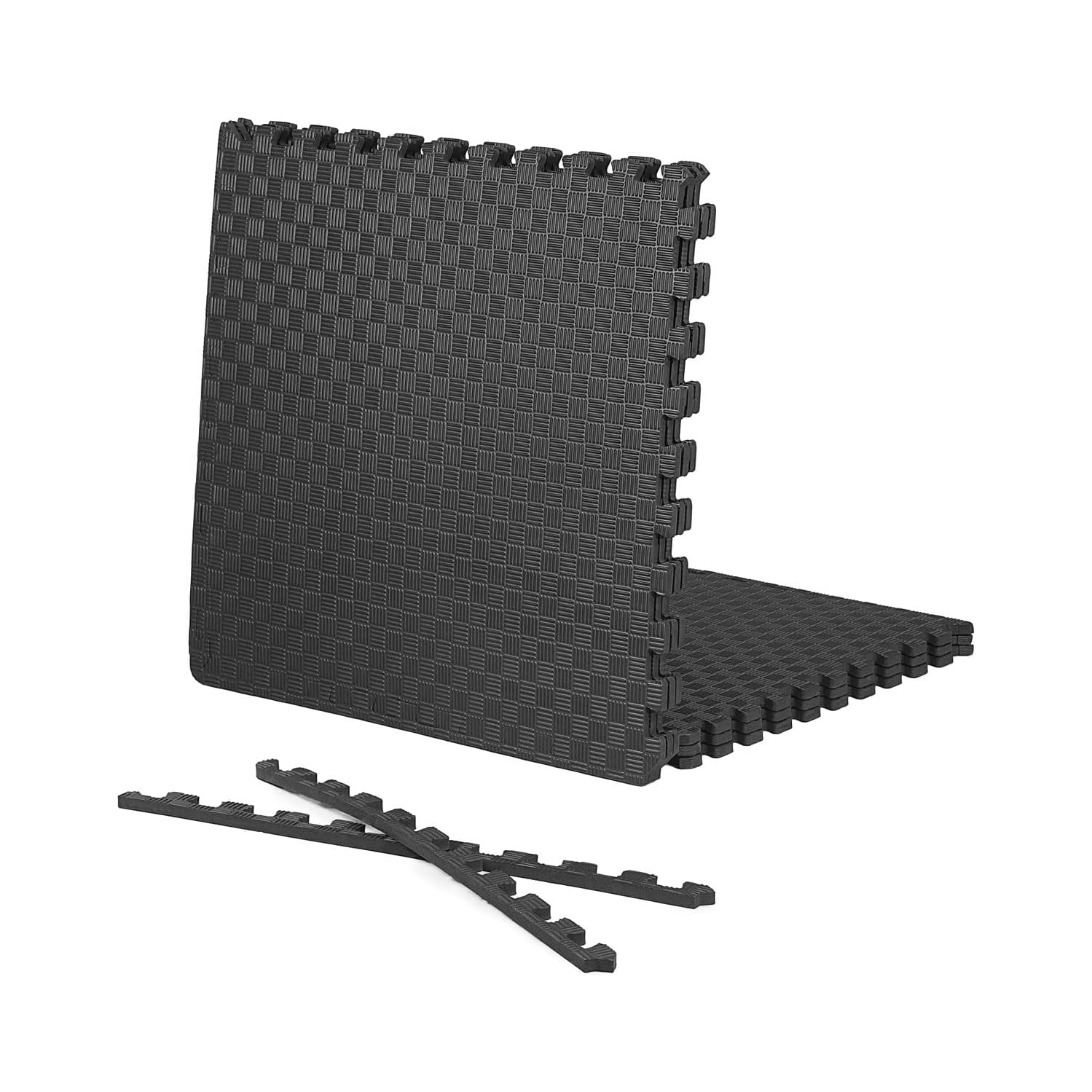 CAPHAUS Interlocking Exercise Foam Mats, Diamond, Tatami, T Pattern 1/2-Inch Thickness Gym Flooring Tiles, Black