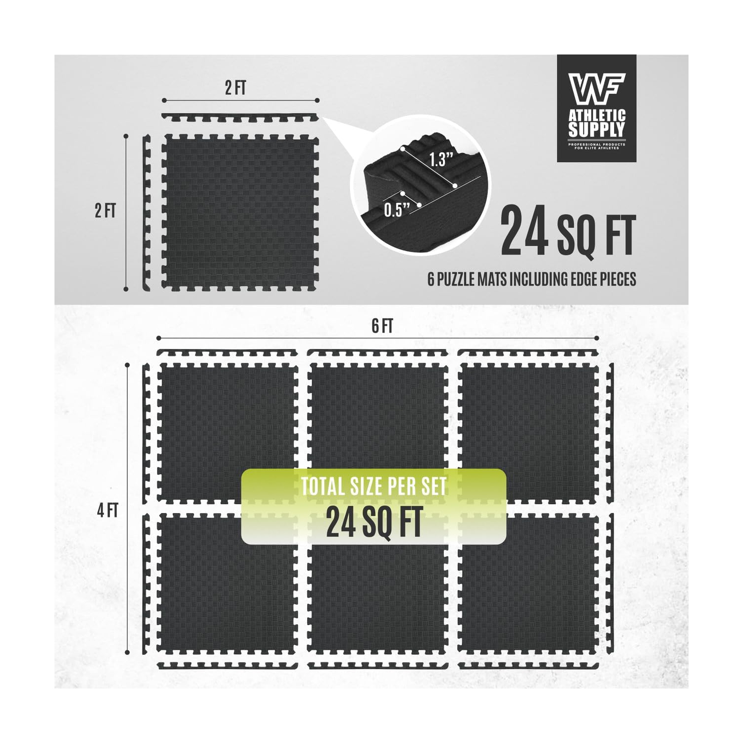 CAPHAUS Interlocking Exercise Foam Mats, Diamond, Tatami, T Pattern 1/2-Inch Thickness Gym Flooring Tiles, Black