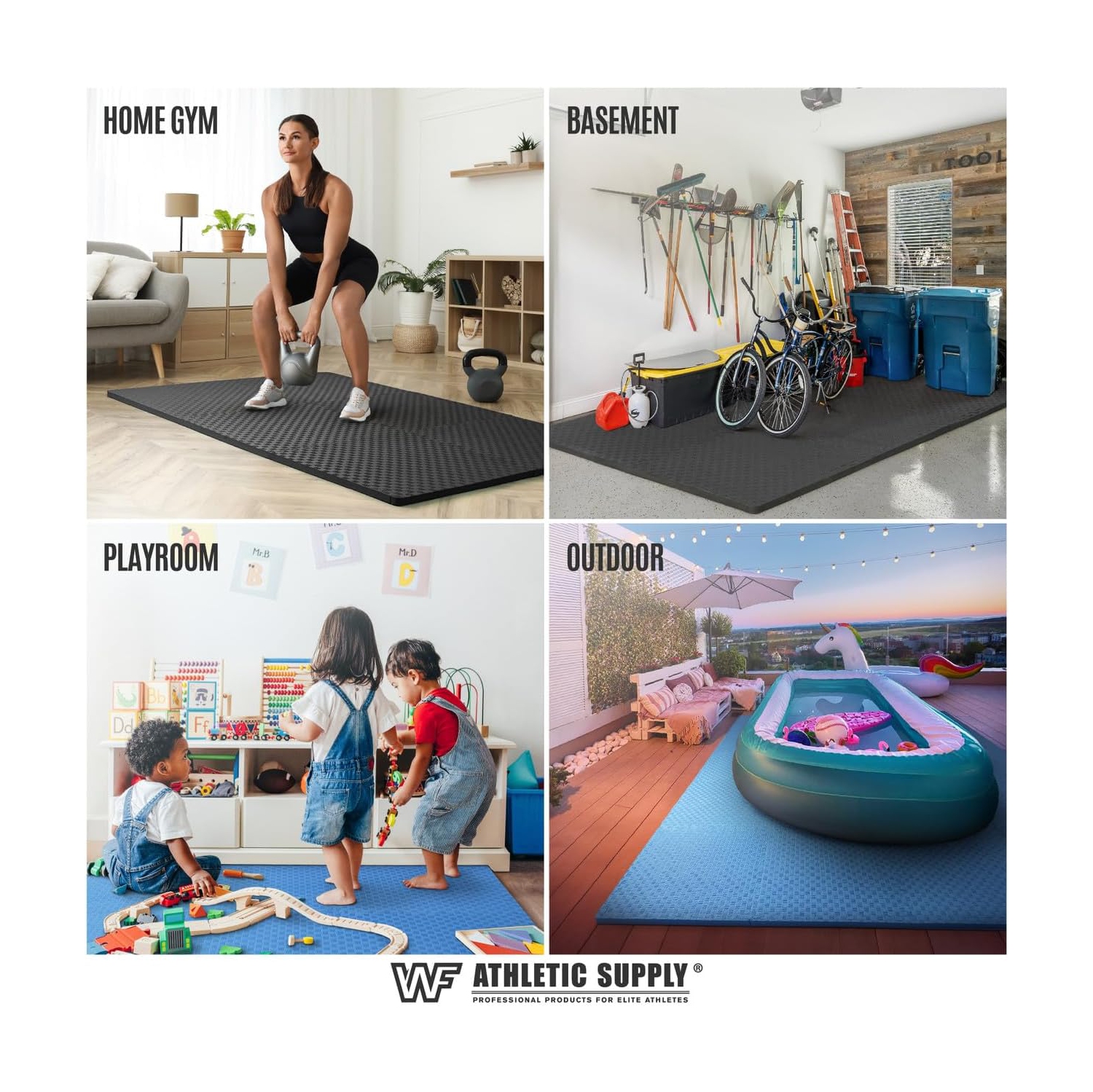 CAPHAUS Interlocking Exercise Foam Mats, Diamond, Tatami, T Pattern 1/2-Inch Thickness Gym Flooring Tiles, Black