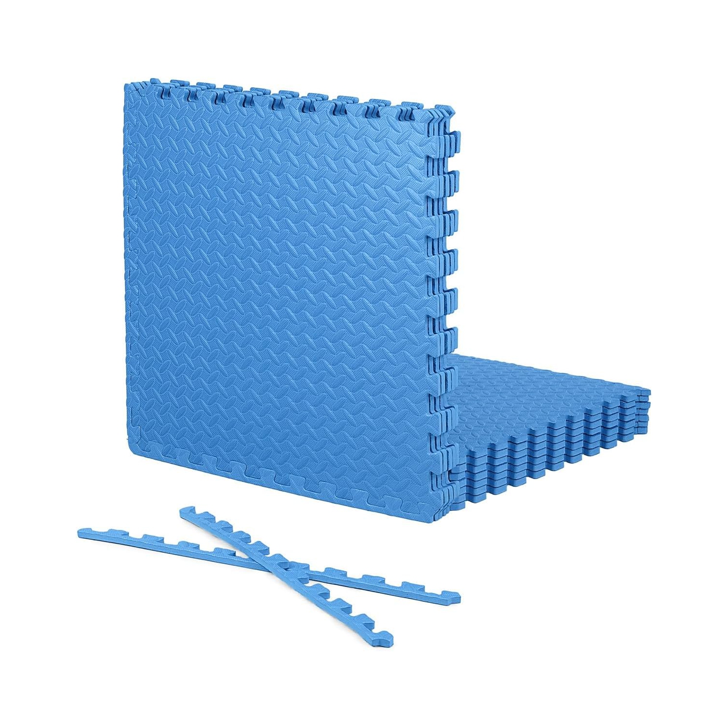 CAPHAUS Interlocking Exercise Foam Mats, Diamond, Tatami, T Pattern 1/2-Inch Thickness Gym Flooring Tiles, Blue