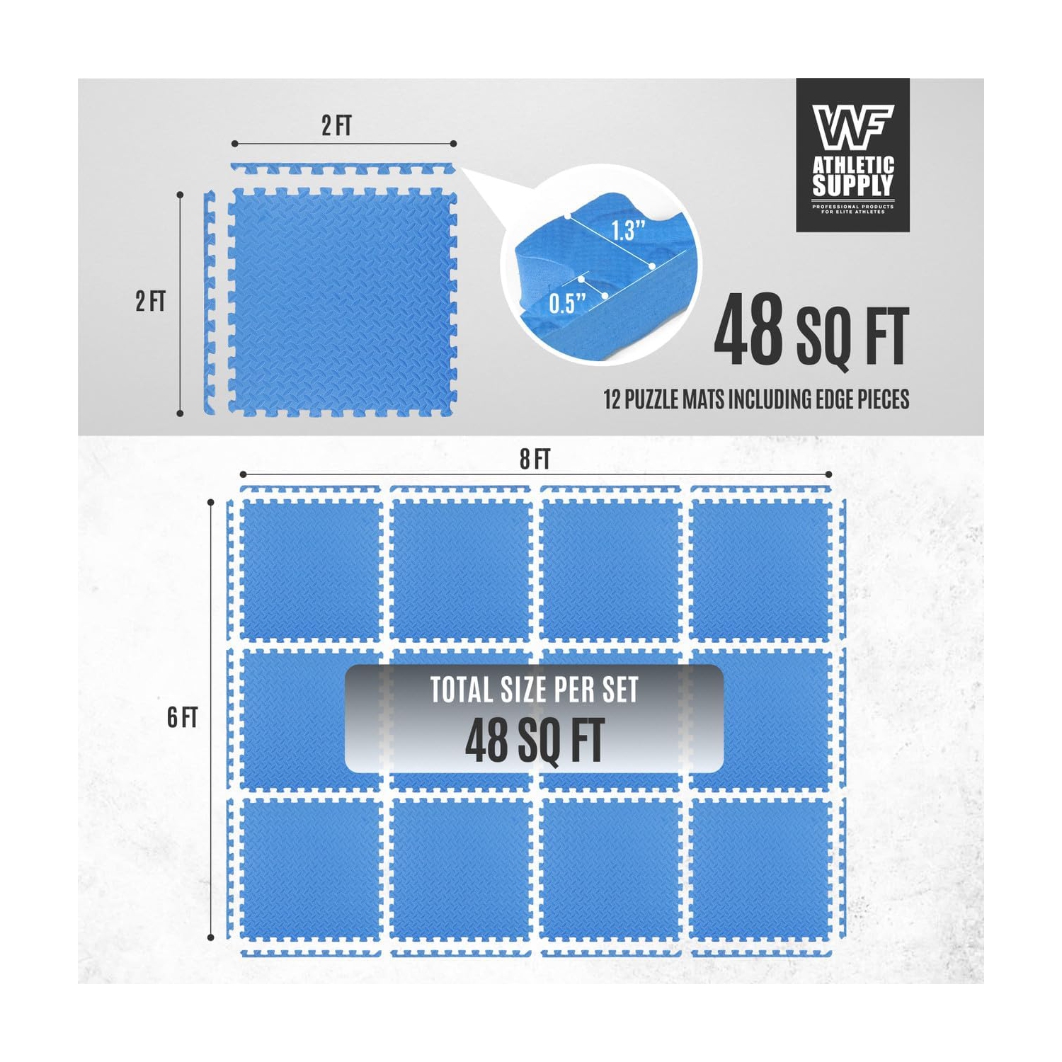 CAPHAUS Interlocking Exercise Foam Mats, Diamond, Tatami, T Pattern 1/2-Inch Thickness Gym Flooring Tiles, Blue