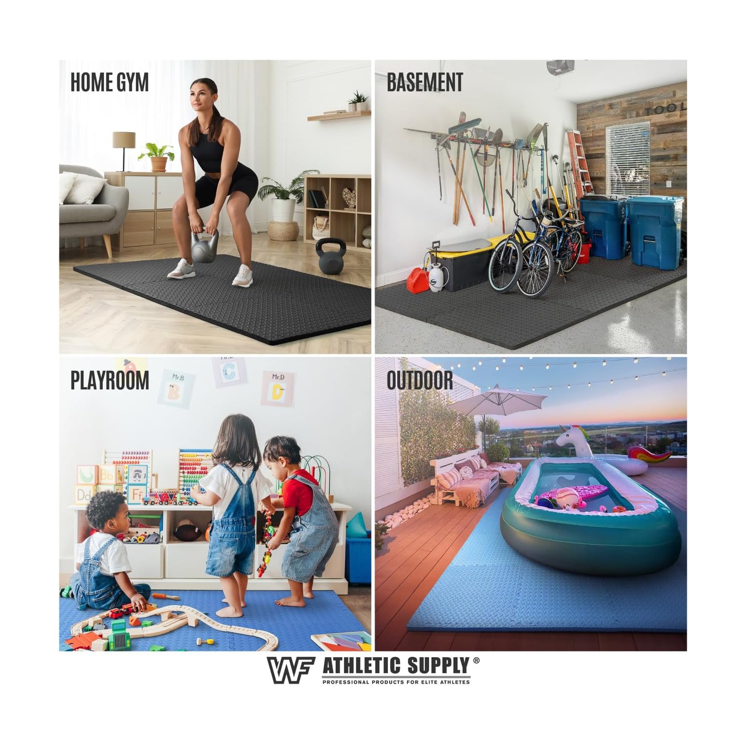 CAPHAUS Interlocking Exercise Foam Mats, Diamond, Tatami, T Pattern 1/2-Inch Thickness Gym Flooring Tiles, Blue