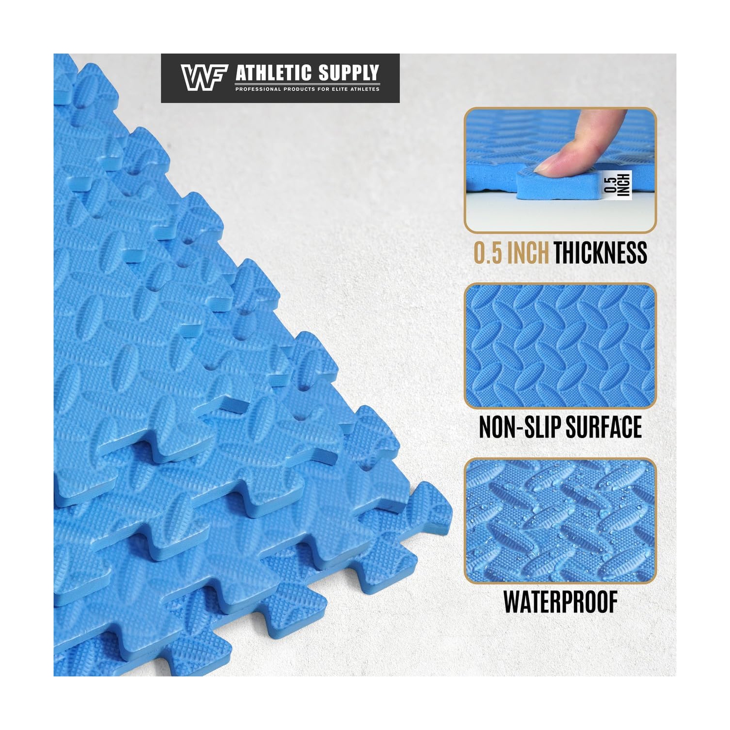 CAPHAUS Interlocking Exercise Foam Mats, Diamond, Tatami, T Pattern 1/2-Inch Thickness Gym Flooring Tiles, Blue