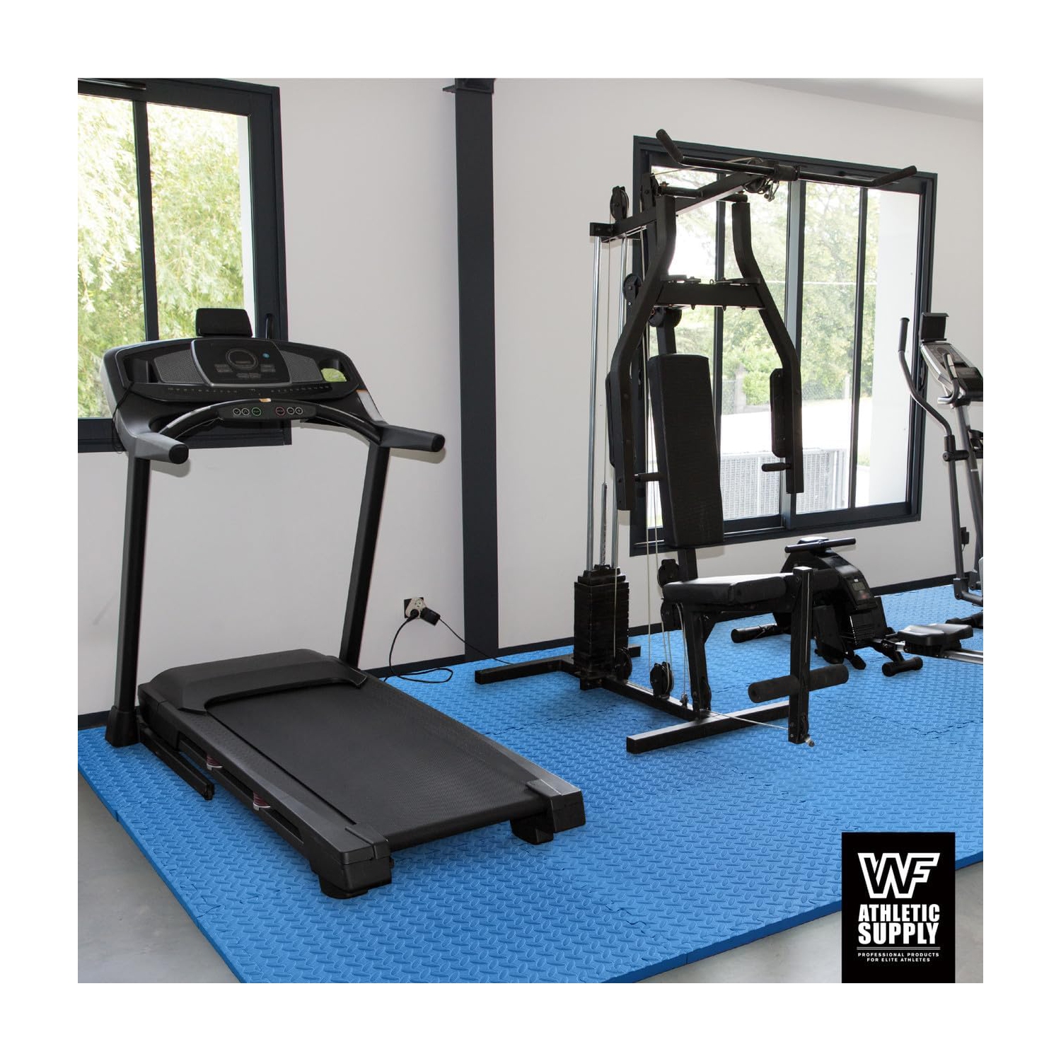 CAPHAUS Interlocking Exercise Foam Mats, Diamond, Tatami, T Pattern 1/2-Inch Thickness Gym Flooring Tiles, Blue