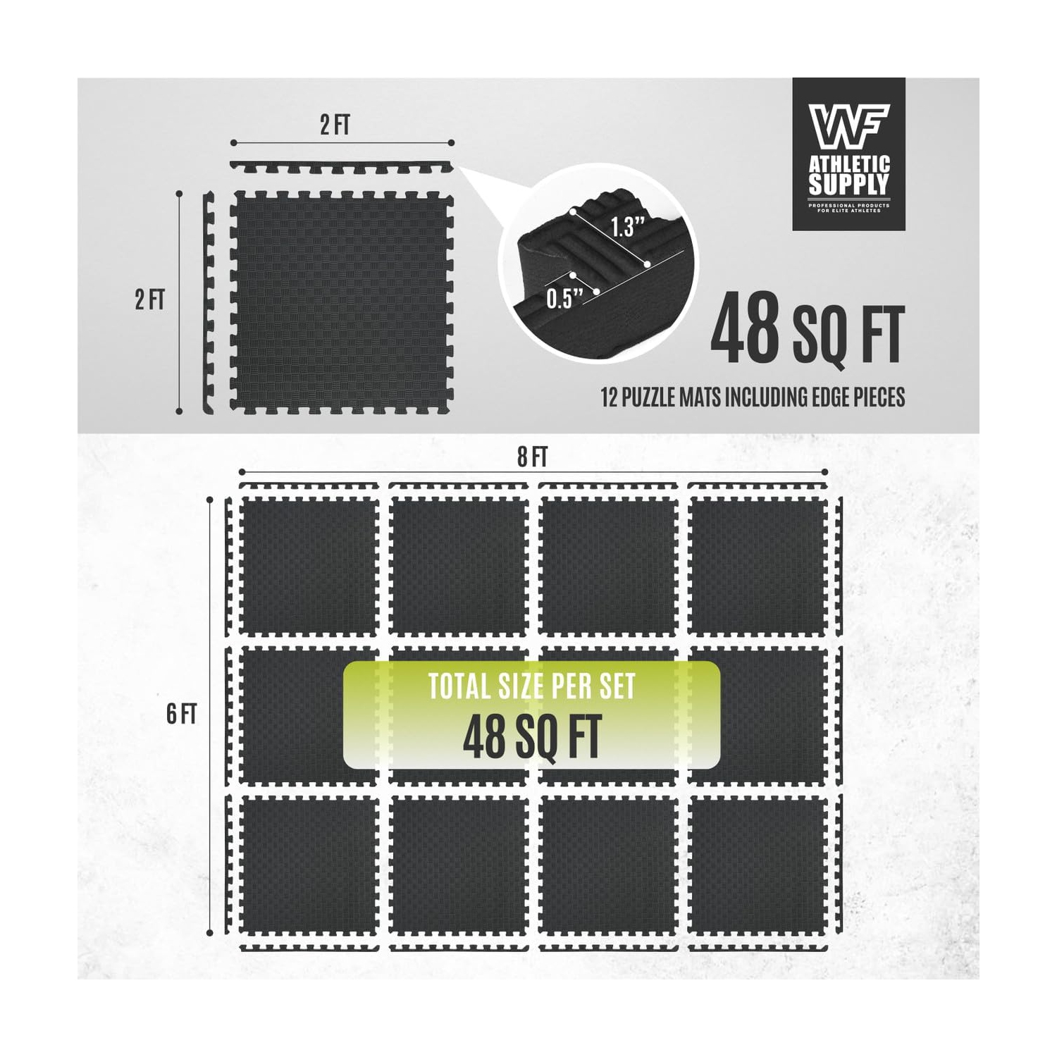 CAPHAUS Interlocking Exercise Foam Mats, Diamond, Tatami, T Pattern 1/2-Inch Thickness Gym Flooring Tiles, Black