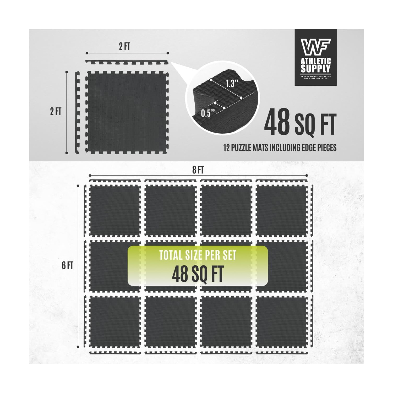 CAPHAUS Interlocking Exercise Foam Mats, Diamond, Tatami, T Pattern 1/2-Inch Thickness Gym Flooring Tiles, Black