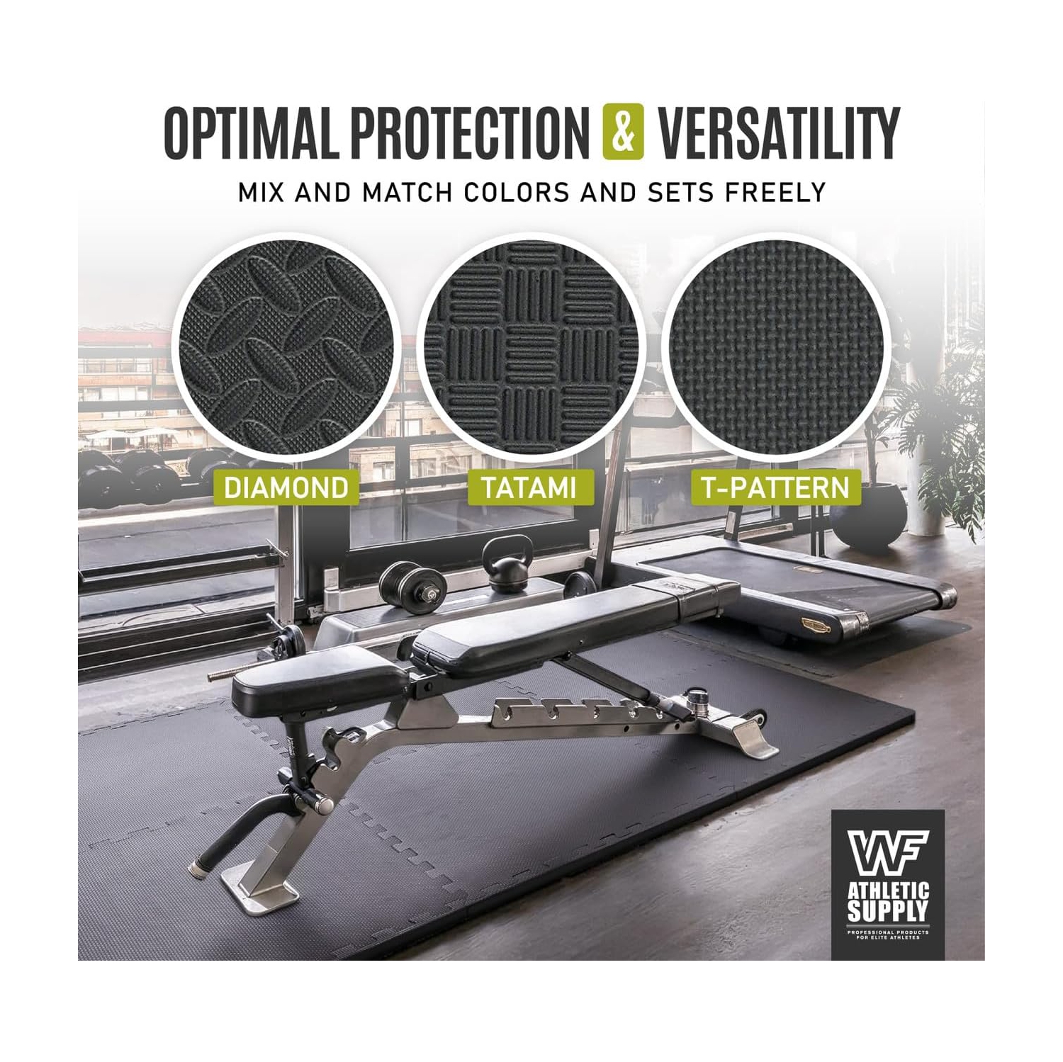 CAPHAUS Interlocking Exercise Foam Mats, Diamond, Tatami, T Pattern 1/2-Inch Thickness Gym Flooring Tiles, Black