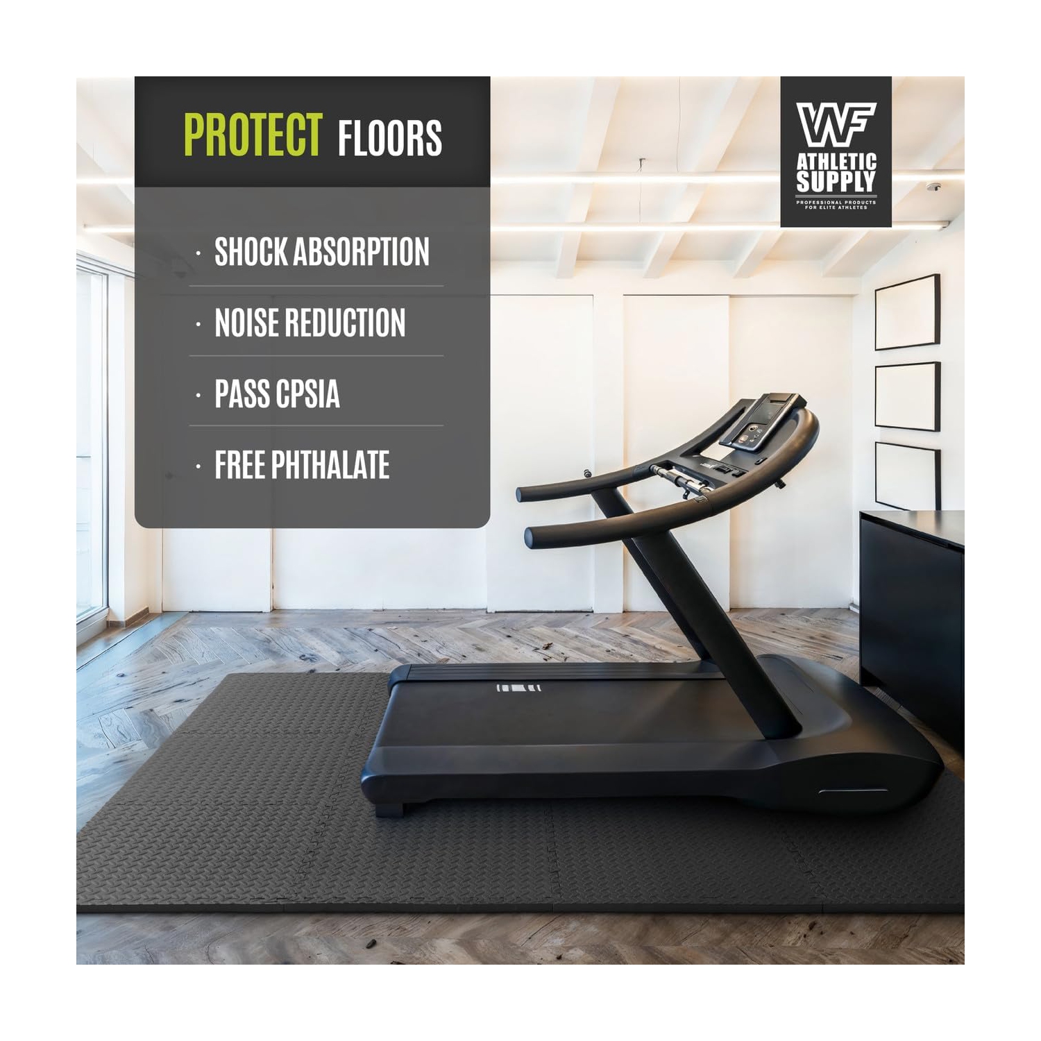 CAPHAUS Interlocking Exercise Foam Mats, Diamond, Tatami, T Pattern 1/2-Inch Thickness Gym Flooring Tiles, Black