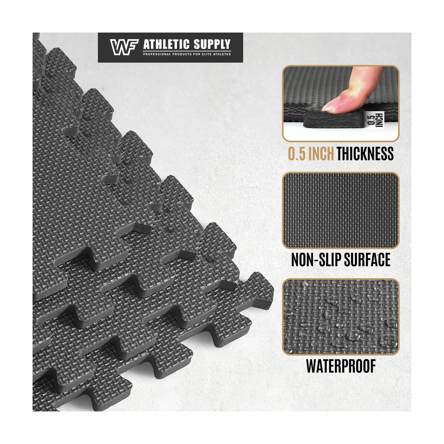 CAPHAUS Interlocking Exercise Foam Mats, Diamond, Tatami, T Pattern 1/2-Inch Thickness Gym Flooring Tiles, Black