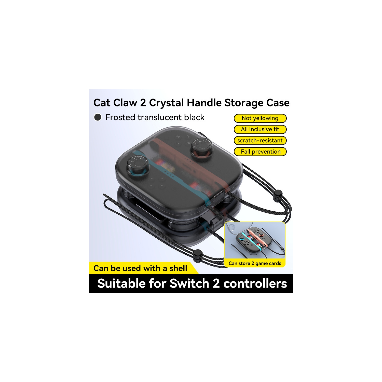 Nintendo Switch 2 New Game Card Storage Box Nintendo Switch 2 avec 2 fentes pour cartes de jeu - B02 Boîte de rangement noir transparent, seulement