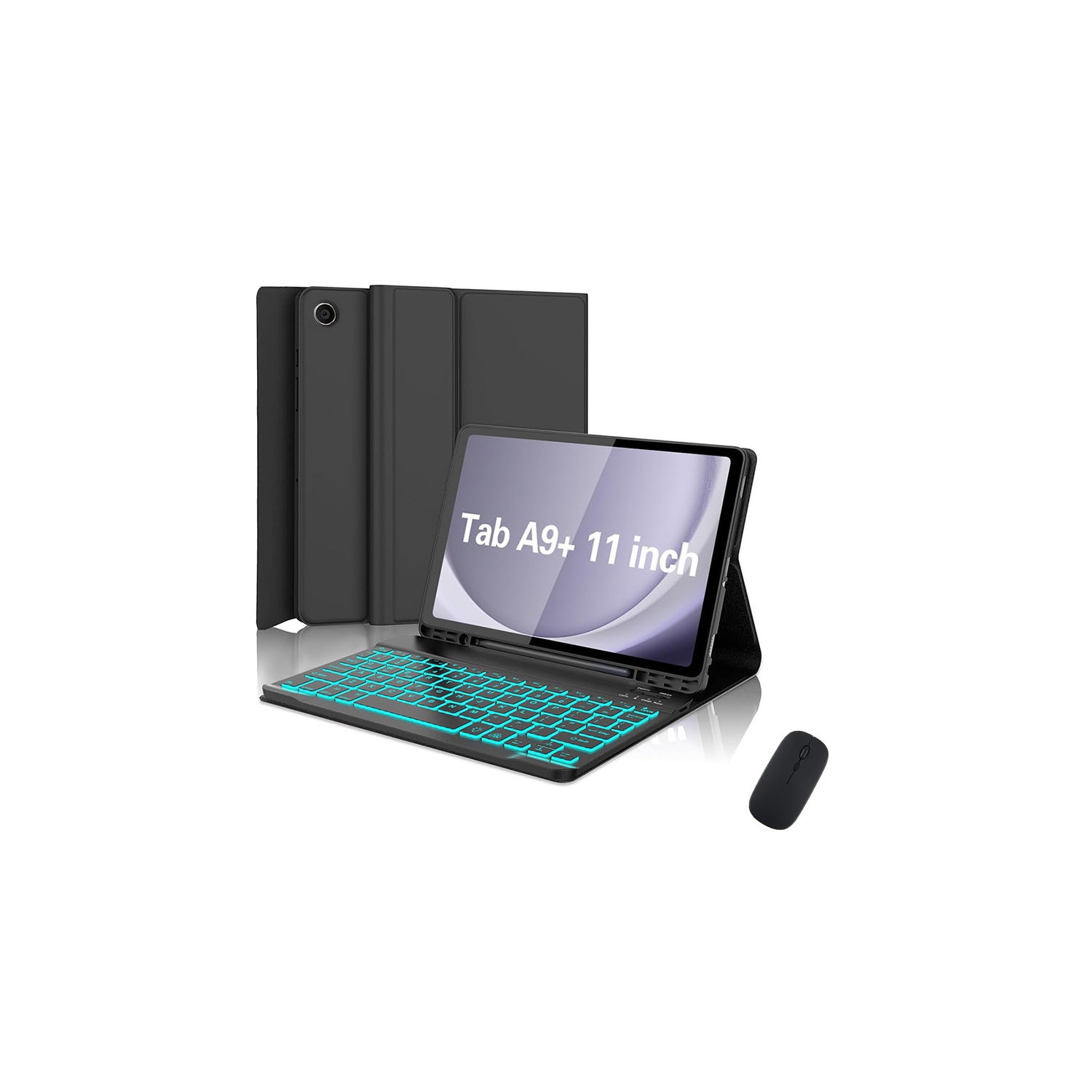 Suitable for Samsung A9+ Plus 11-inch Tablet Protective Case Colorful Bluetooth Keyboard Leather Case TPU Pen Slot - Black Leather Case + Black