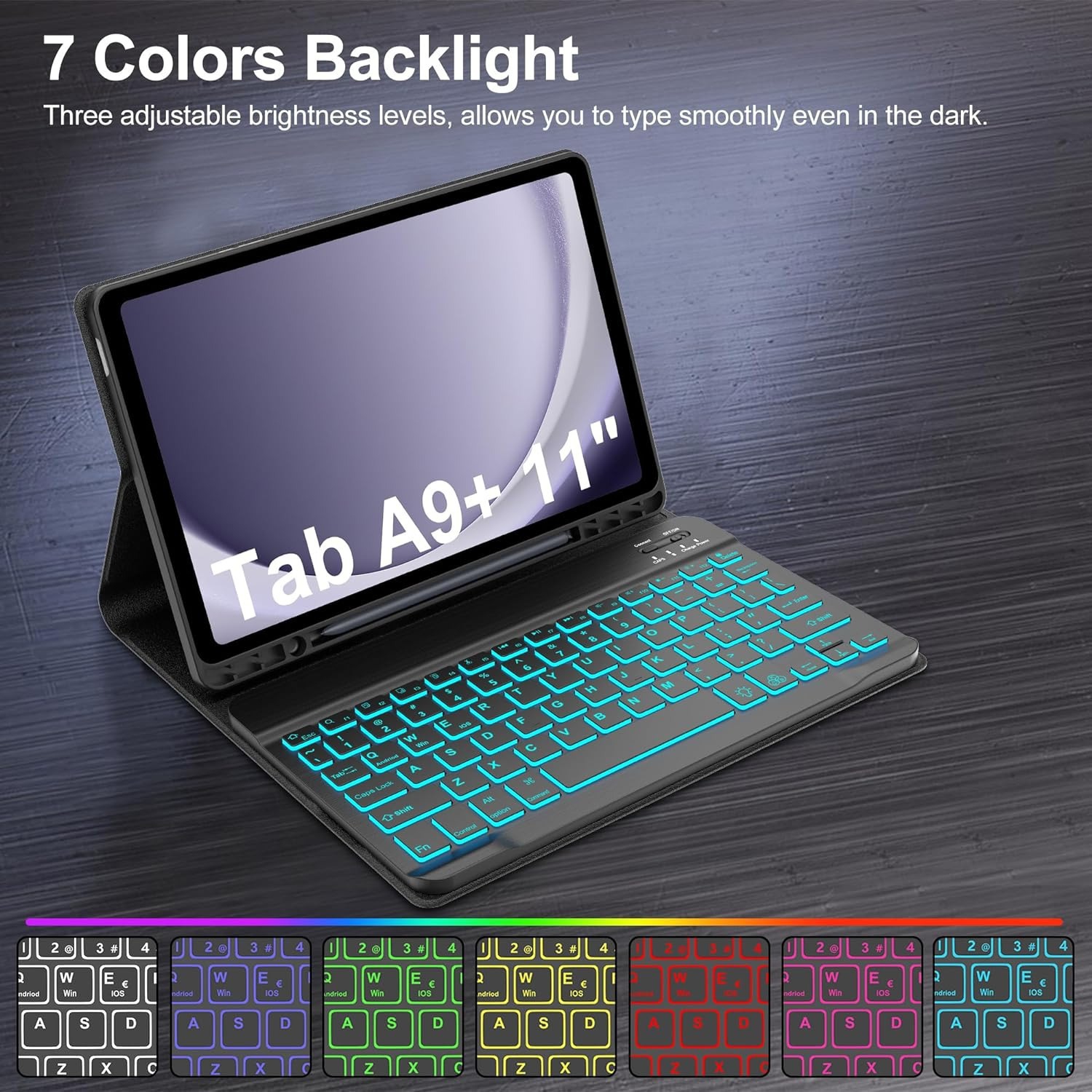 Suitable for Samsung A9+ Plus 11-inch Tablet Protective Case Colorful Bluetooth Keyboard Leather Case TPU Pen Slot - Black Leather Case + Black