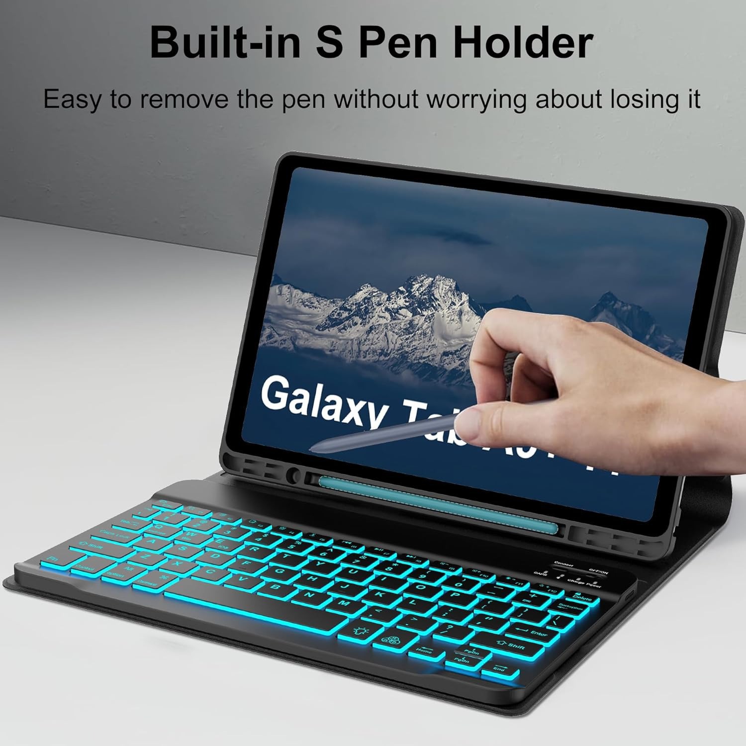 Suitable for Samsung A9+ Plus 11-inch Tablet Protective Case Colorful Bluetooth Keyboard Leather Case TPU Pen Slot - Black Leather Case + Black