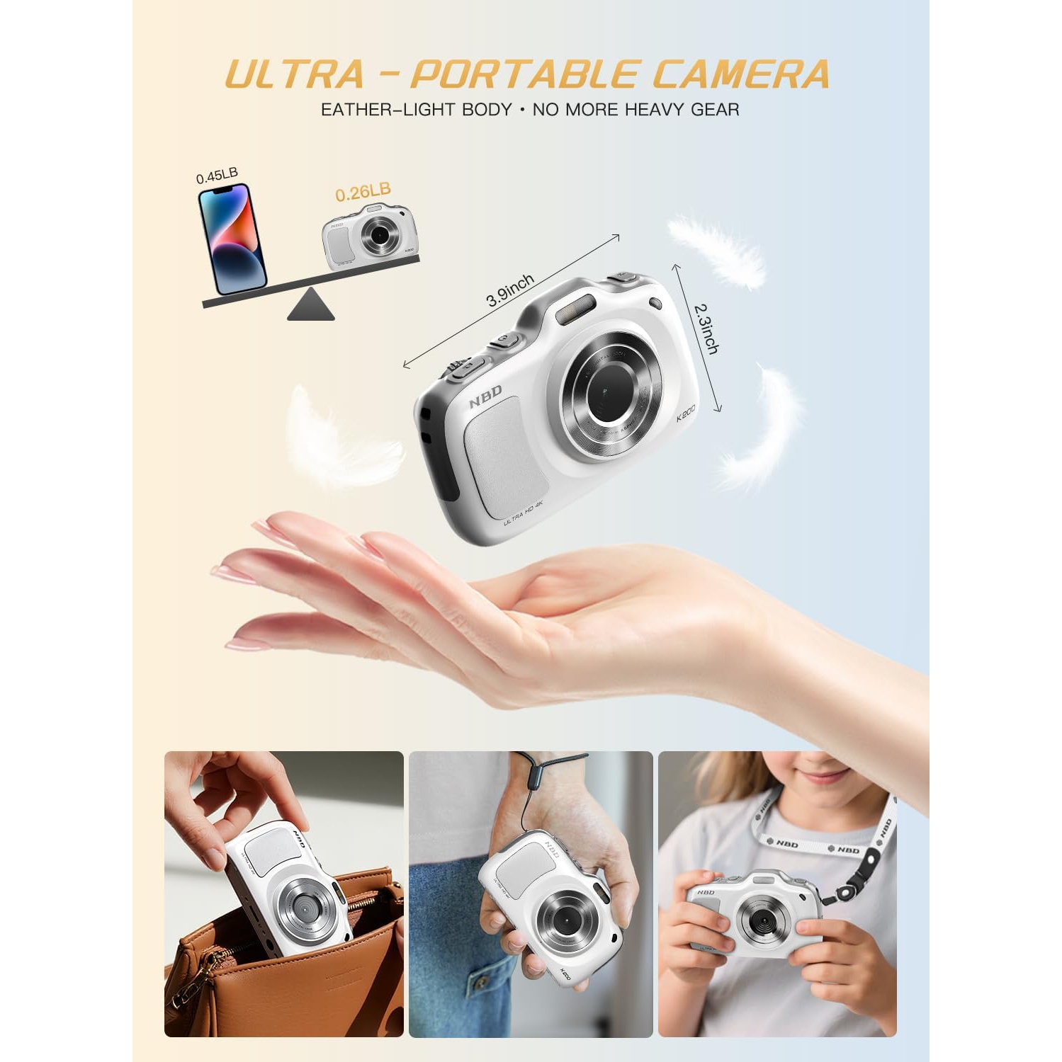 NBD 64MP Digital Cameras for Photography,4K Point and Shoot Camera,16X Zoom Compact Travel Cameras, Auto Focus for Beginners Teens Kids and Lover