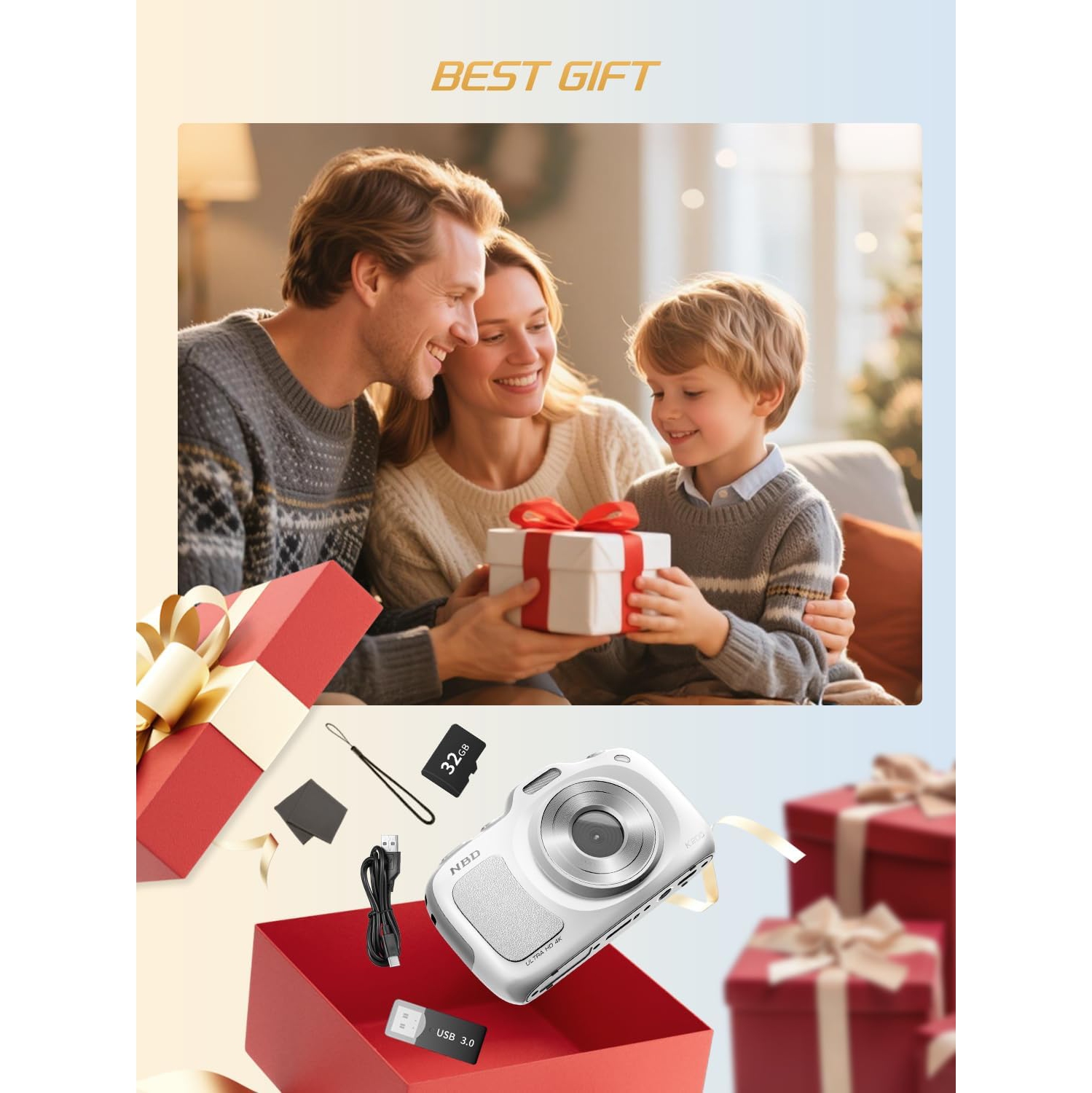 NBD 64MP Digital Cameras for Photography,4K Point and Shoot Camera,16X Zoom Compact Travel Cameras, Auto Focus for Beginners Teens Kids and Lover