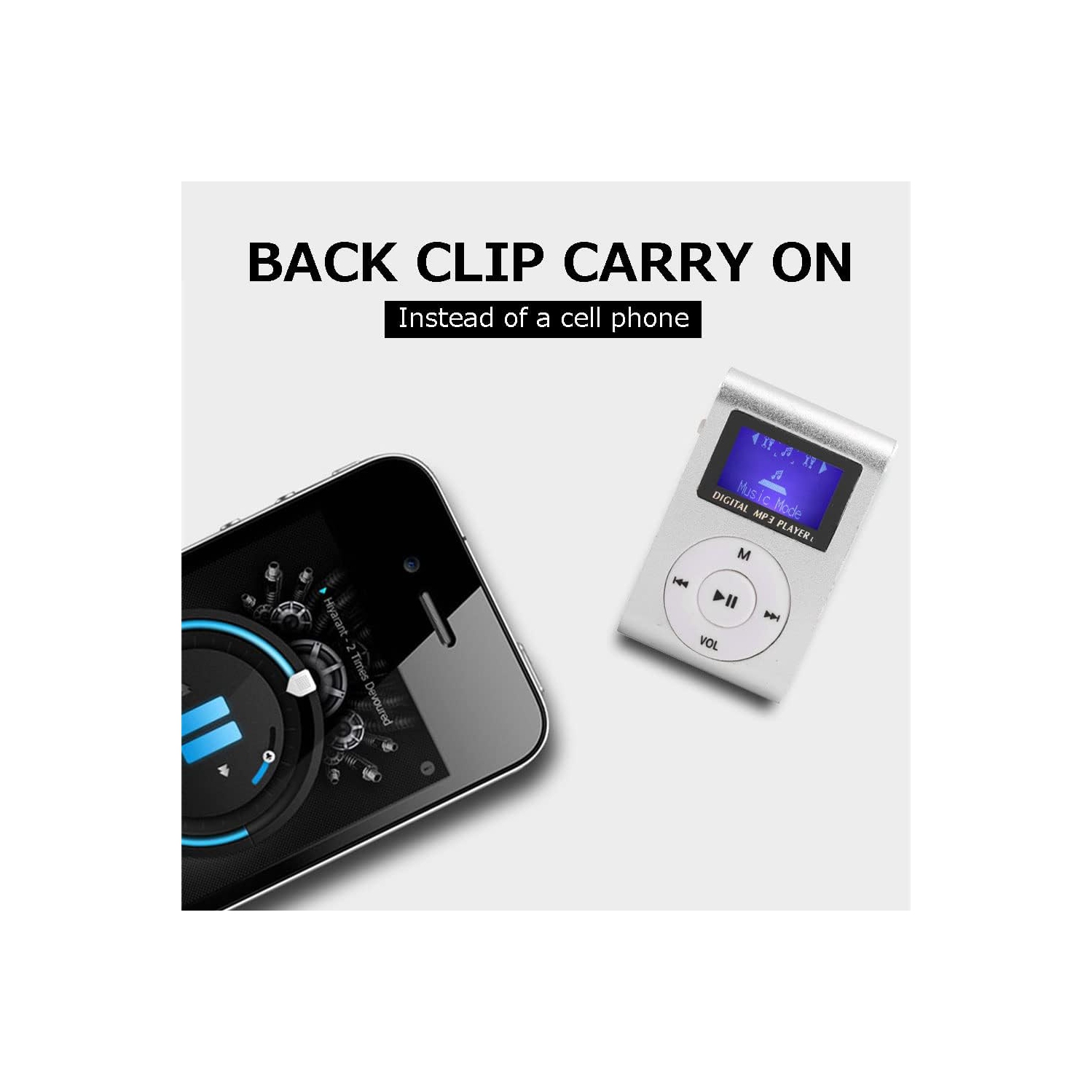 Mini lecteur de musique MP3 portatif avec écran ACL à pince et carte mémoire pour une utilisation à l'extérieur avec des écouteurs avec fil